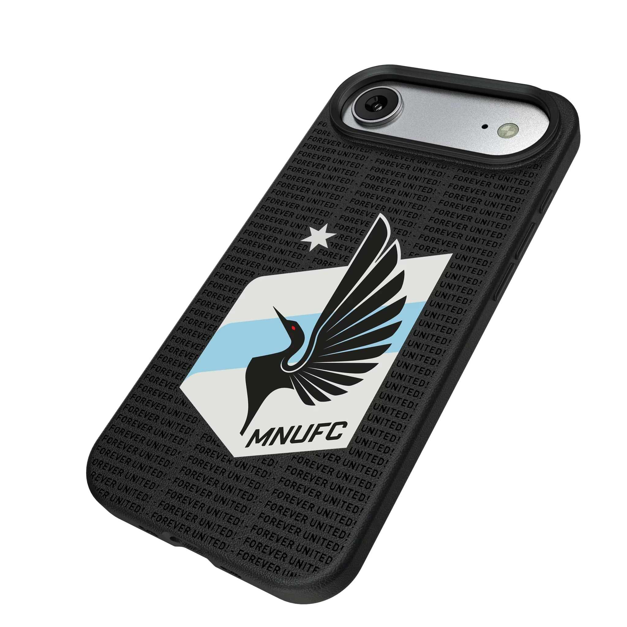 Minnesota United FC Text Backdrop iPhone MagSafe Compatible Phone Case for Apple iPhone - Isometric View#Device_iPhone Air