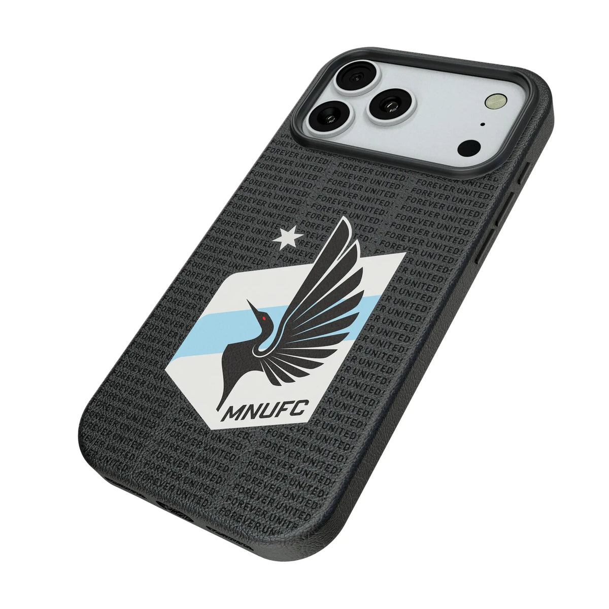 Minnesota United FC Text Backdrop iPhone MagSafe Compatible Phone Case for Apple iPhone - Isometric View#Device_iPhone 18 Pro Max