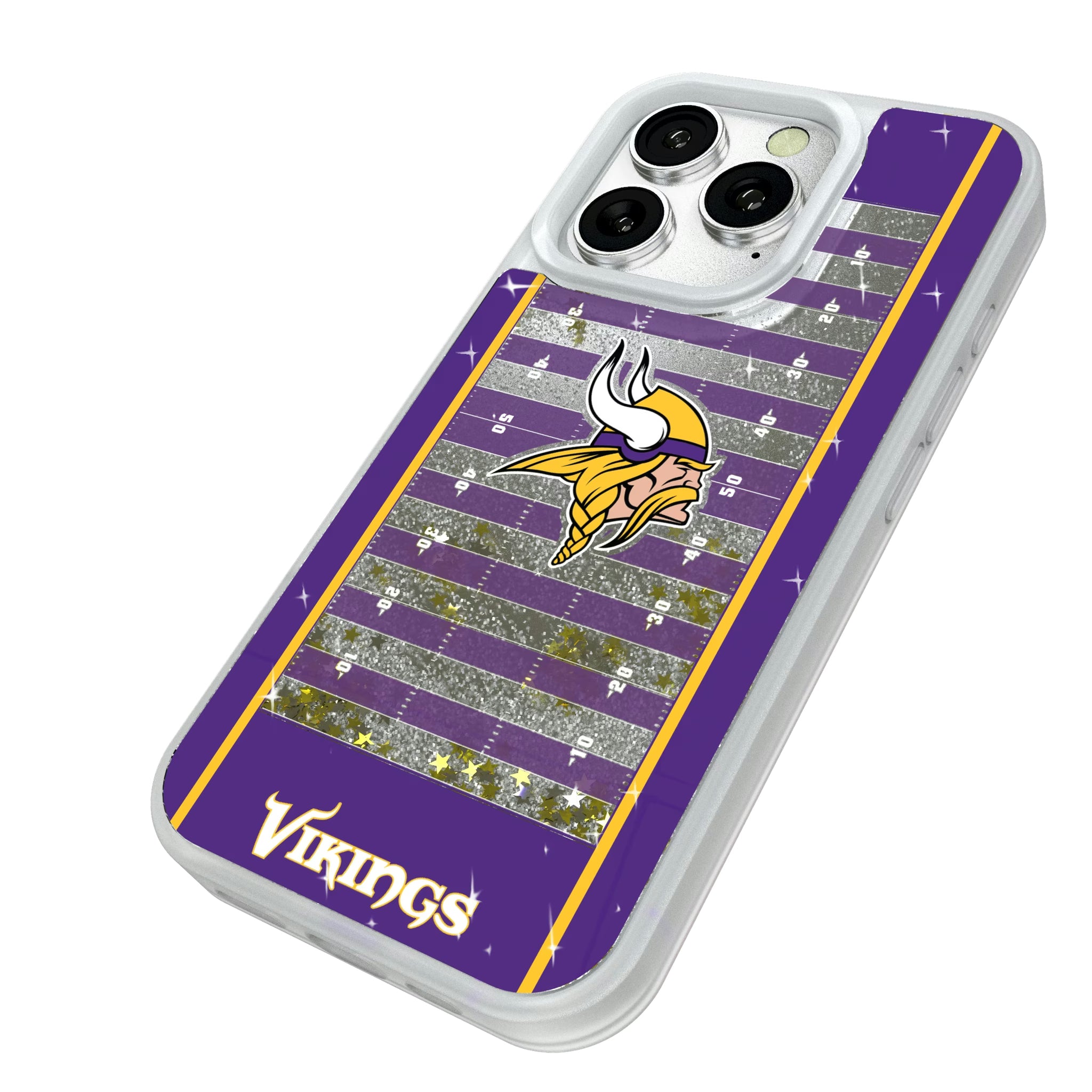 Minnesota Vikings Field iPhone Glitter Phone Case for Apple iPhone - Isometric View#Device_iPhone 16 Pro