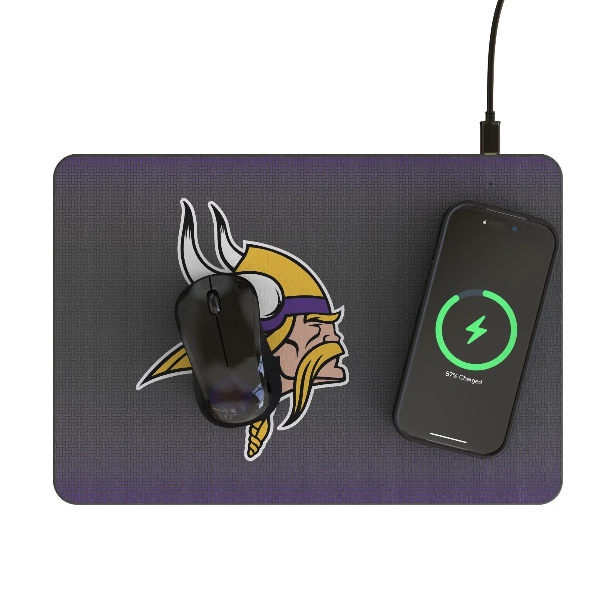 Minnesota Vikings Linen 15-Watt Wireless Charger and Mouse Pad - Lifestyle