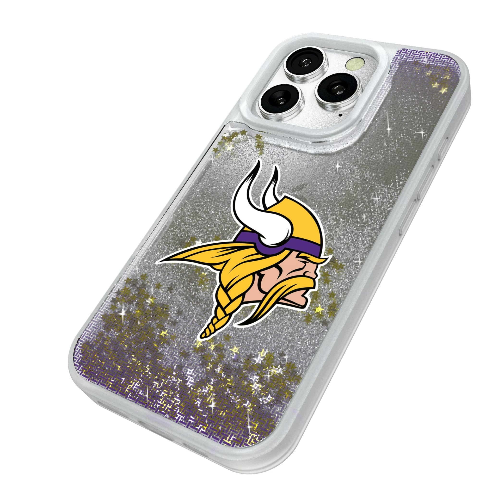 Minnesota Vikings Linen iPhone Glitter Phone Case for Apple iPhone - Isometric View#Device_iPhone 16 Pro