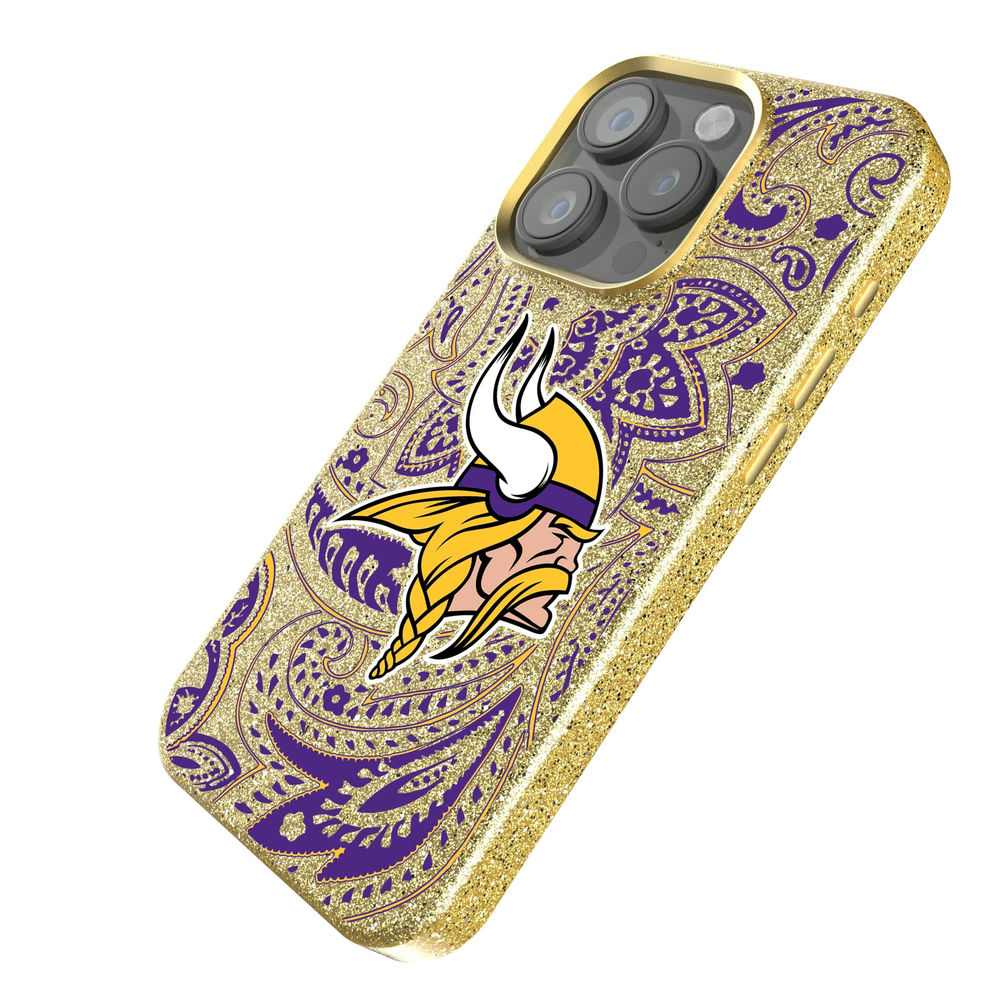 Minnesota Vikings Paisley iPhone Bling Phone Case for Apple iPhone - Isometric View