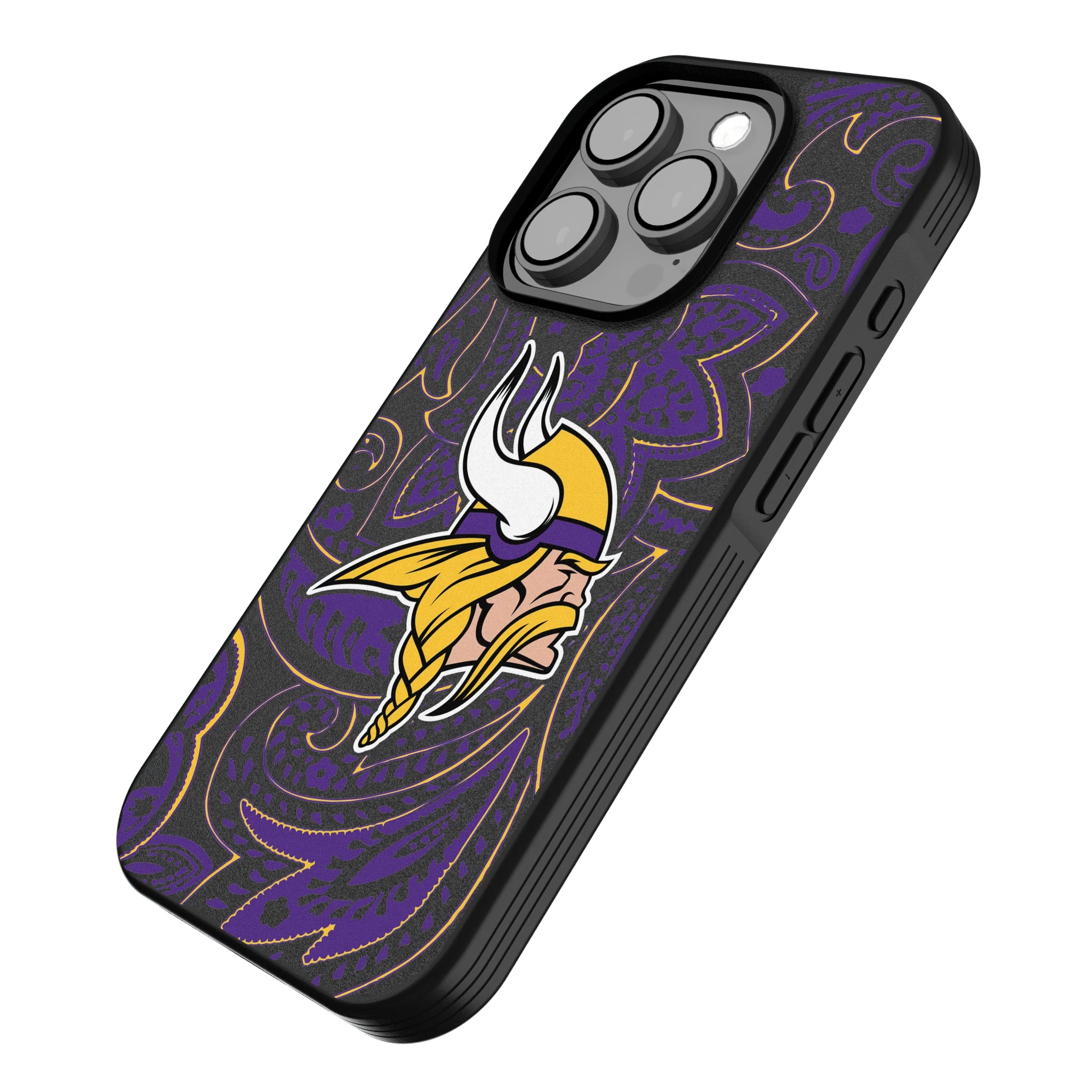 Minnesota Vikings Paisley iPhone Bump Phone Case for Apple iPhone - Isometric View