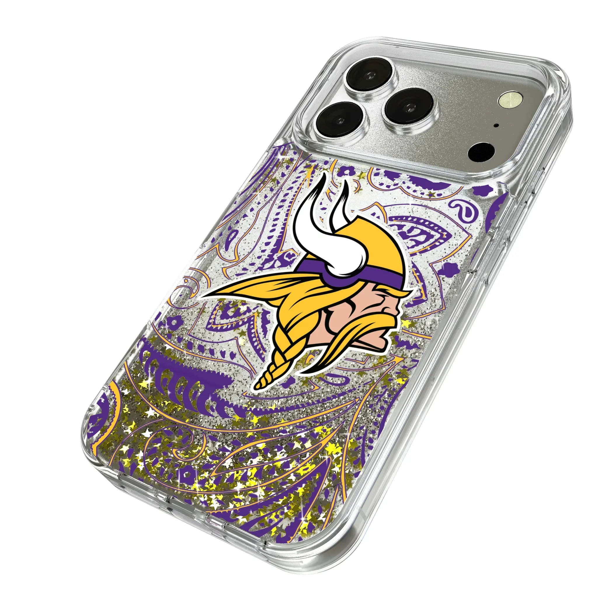 Minnesota Vikings Paisley iPhone Glitter Phone Case for Apple iPhone - Isometric View