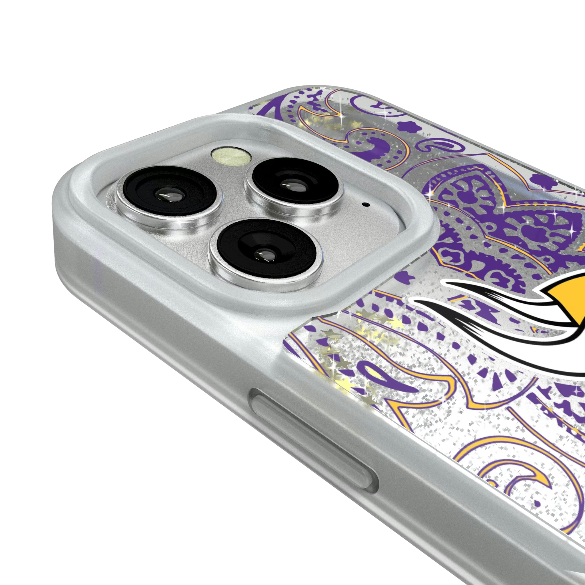Minnesota Vikings Paisley iPhone Glitter Phone Case for Apple iPhone - Detail#Device_iPhone 16 Pro
