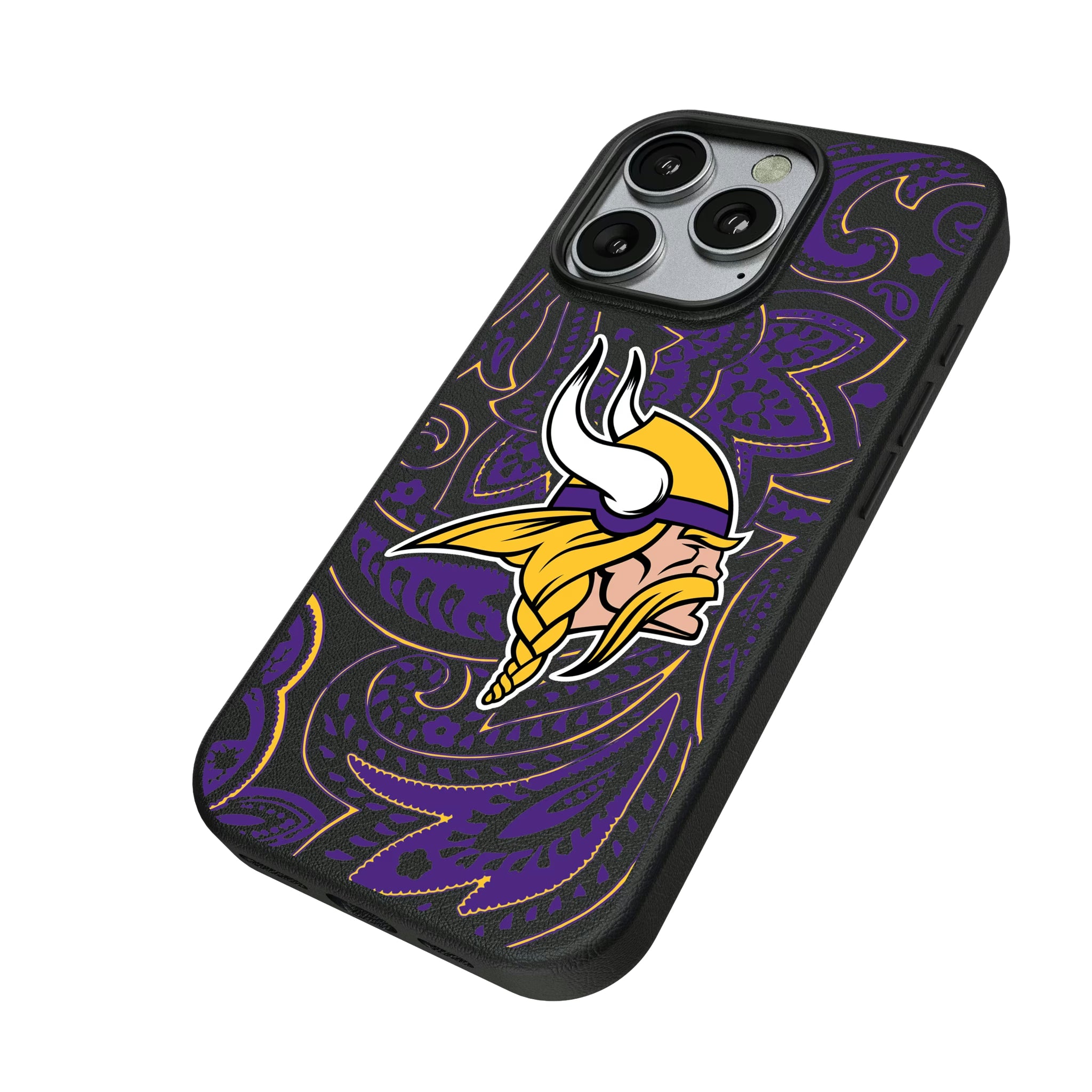 Minnesota Vikings Paisley iPhone MagSafe Compatible Phone Case for Apple iPhone - Isometric View