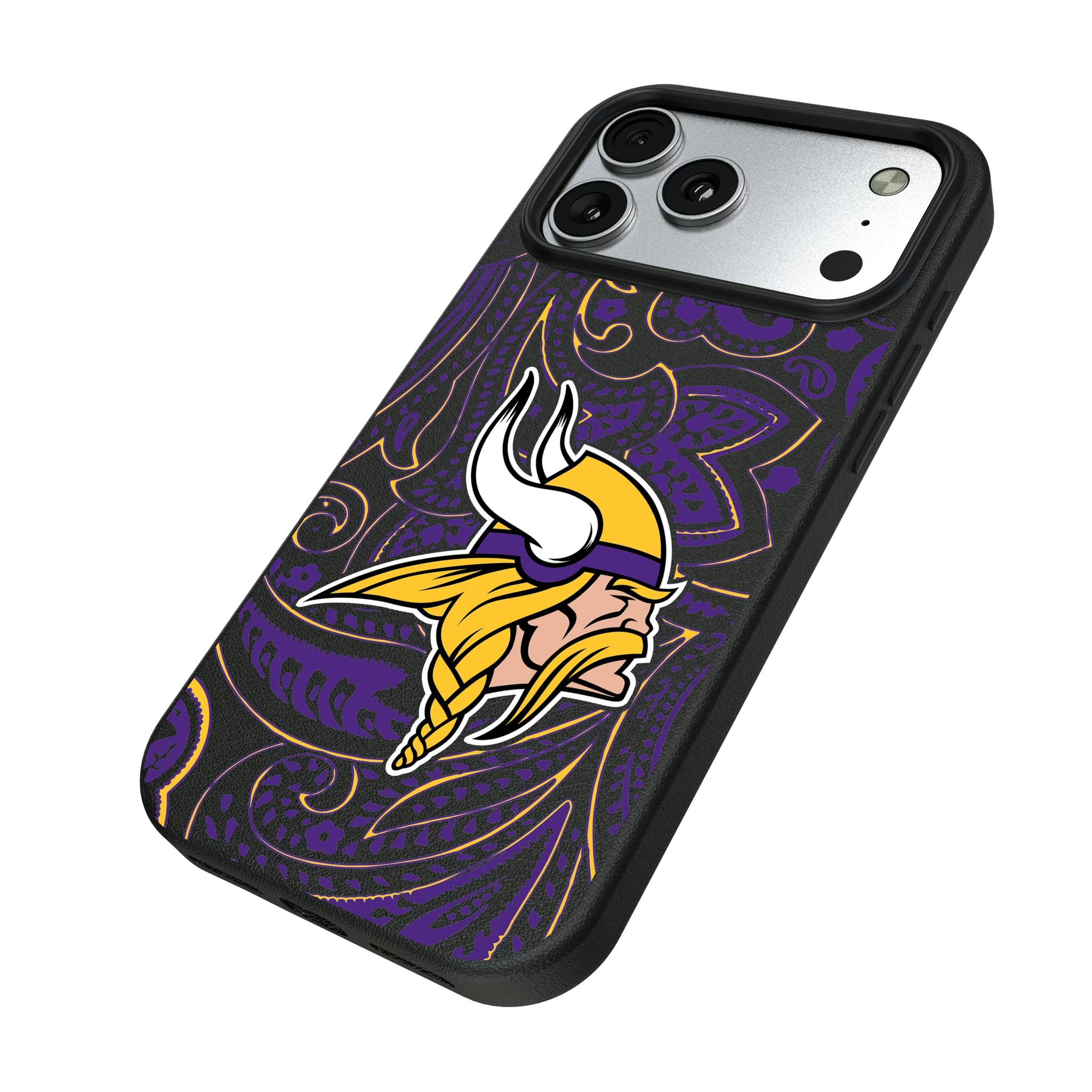 Minnesota Vikings Paisley iPhone MagSafe Compatible Phone Case for Apple iPhone - Isometric View#Device_iPhone 17 Pro Max