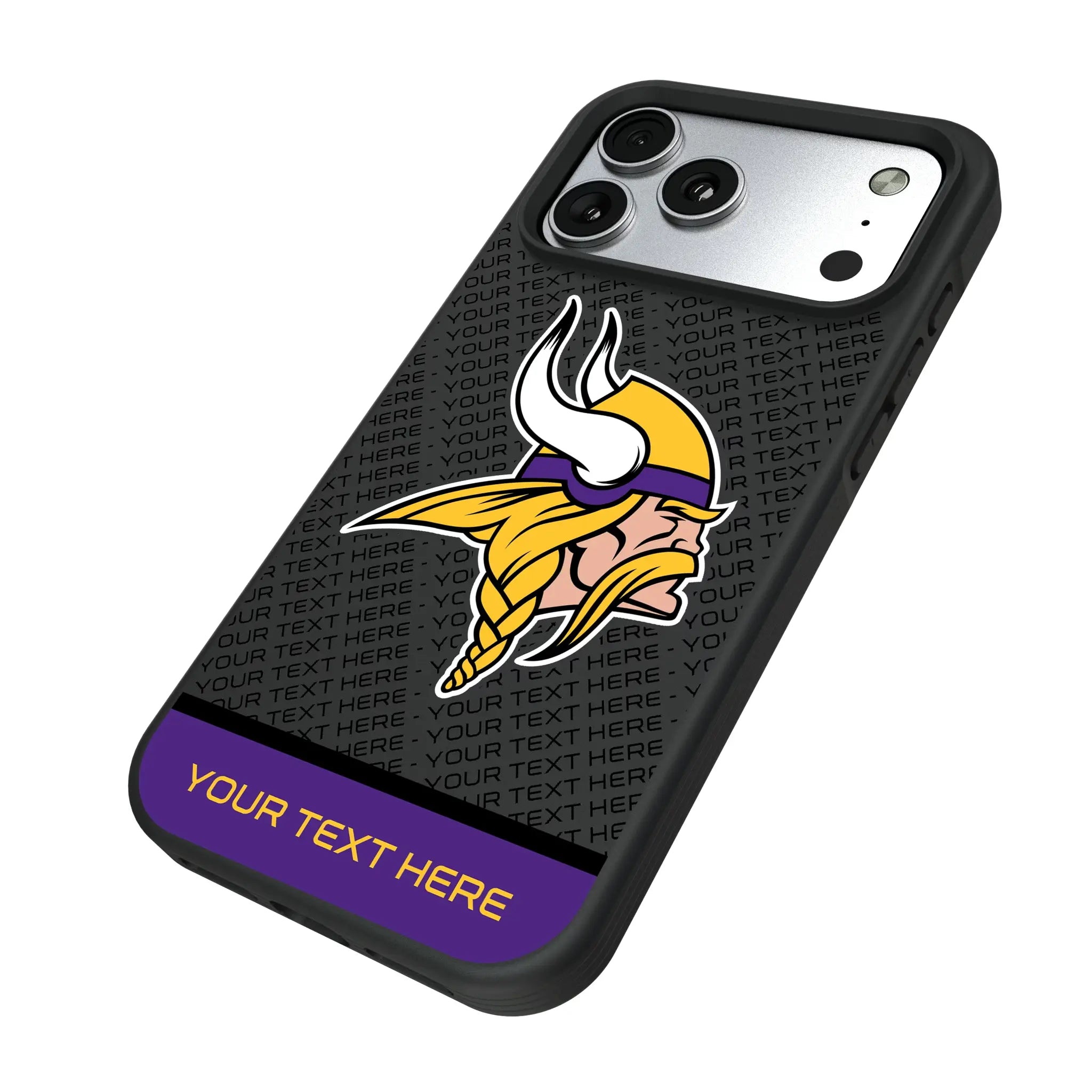 Minnesota Vikings Personalized EndZone Plus iPhone Bump Phone Case for Apple iPhone - Isometric View#Device_iPhone 17 Pro Max