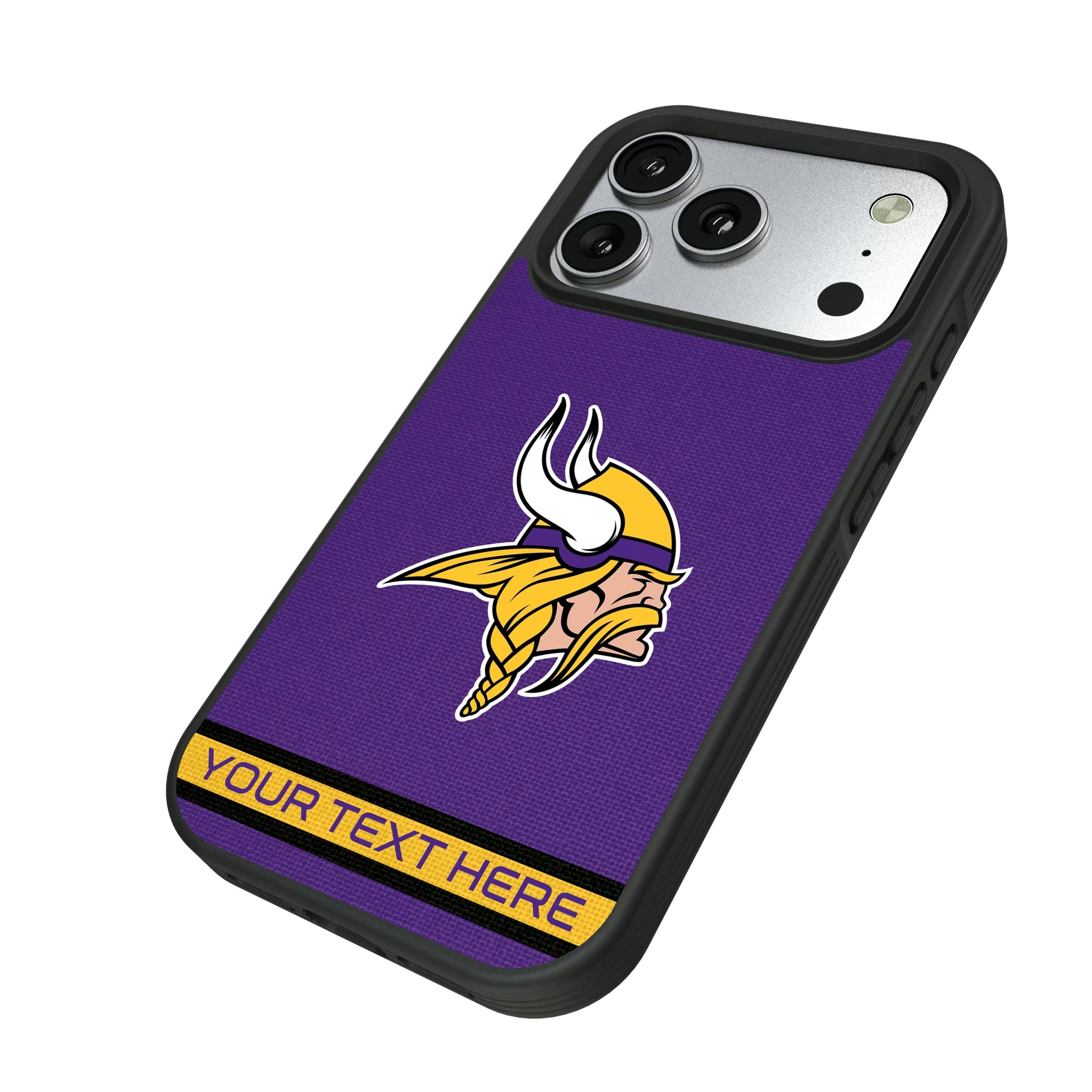 Minnesota Vikings Personalized Stripe iPhone Bump Phone Case for Apple iPhone - Isometric View#Device_iPhone 17 Pro