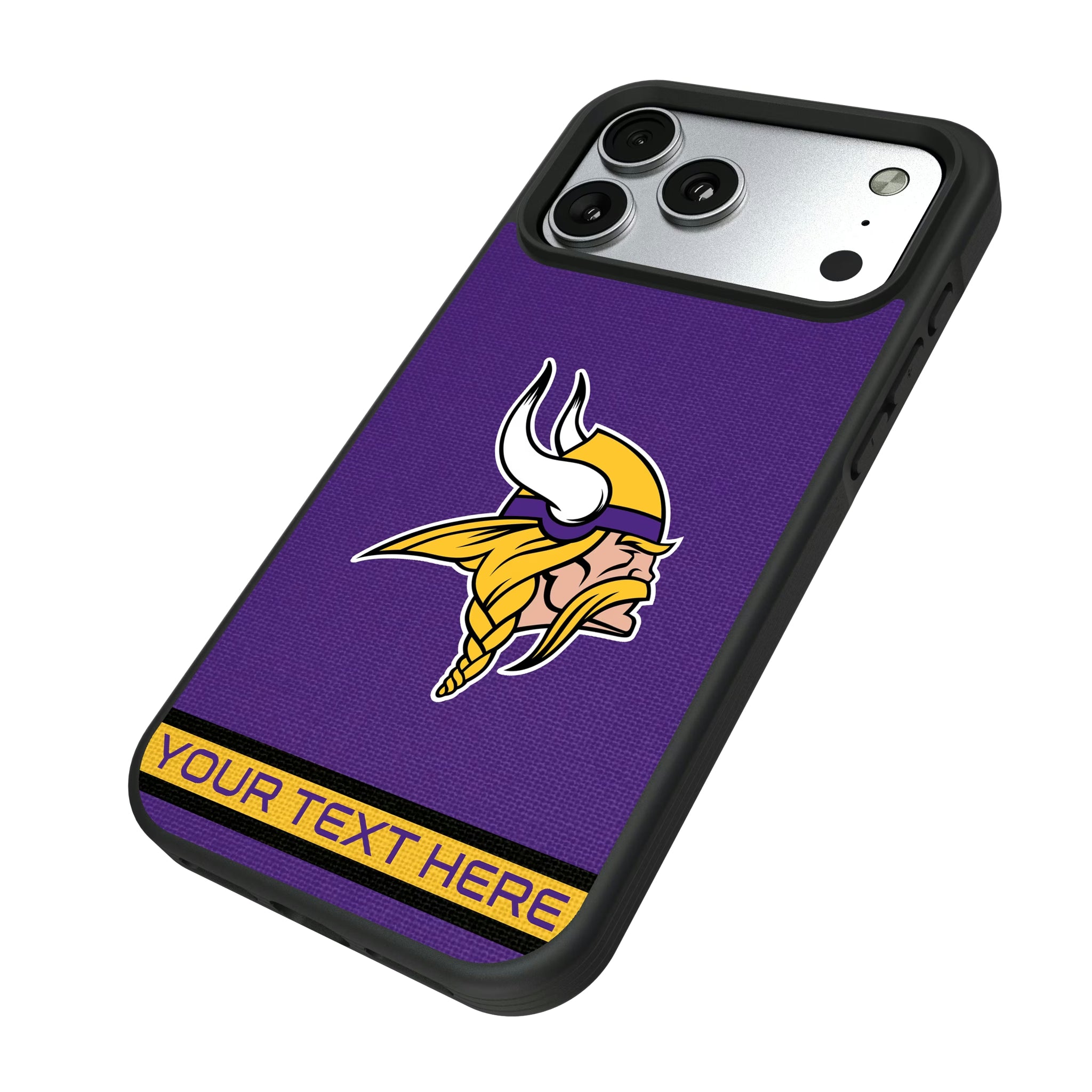 Minnesota Vikings Personalized Stripe iPhone Bump Phone Case for Apple iPhone - Isometric View#Device_iPhone 17 Pro Max
