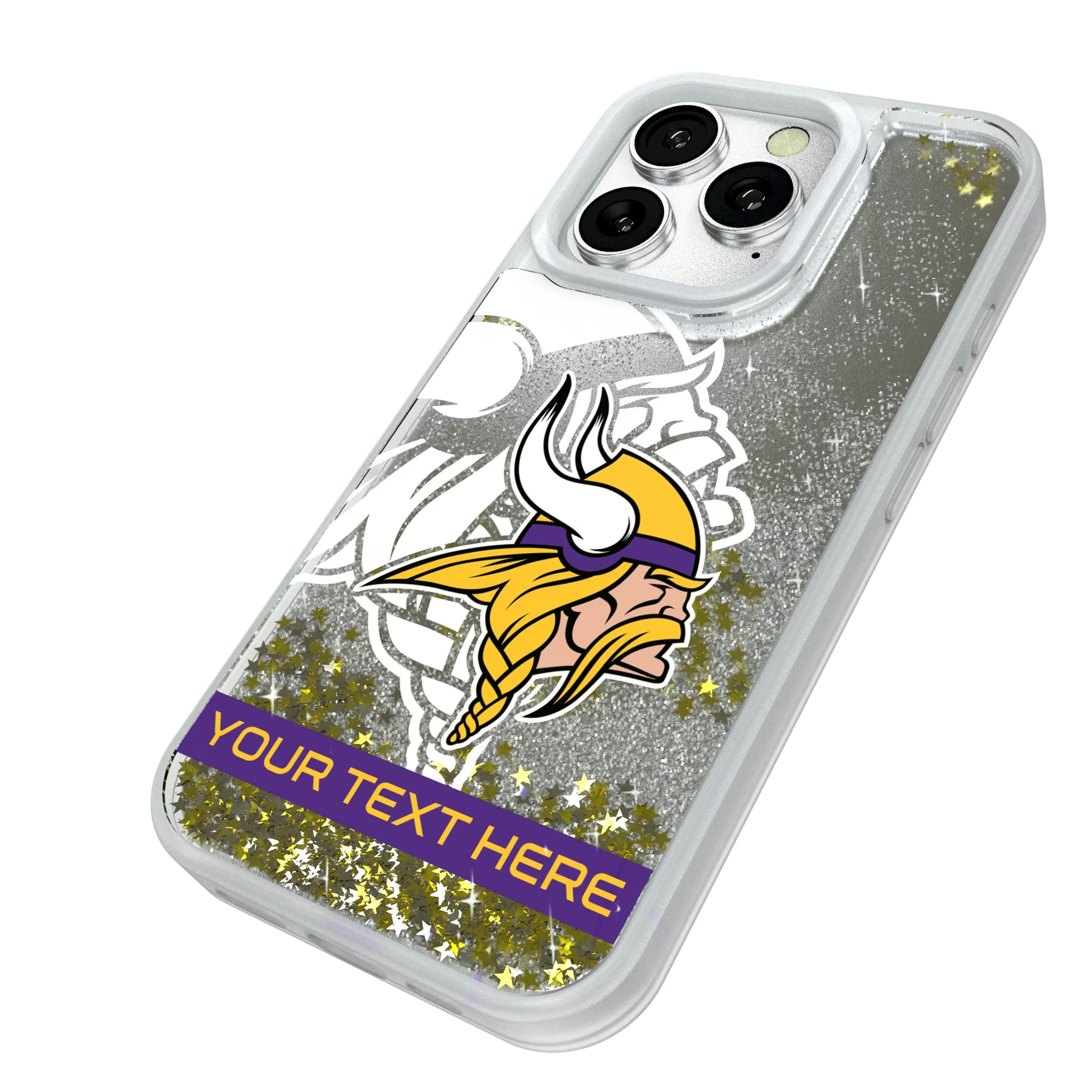 Minnesota Vikings Personalized Tilt iPhone Glitter Phone Case for Apple iPhone - Isometric View#Device_iPhone 16 Pro