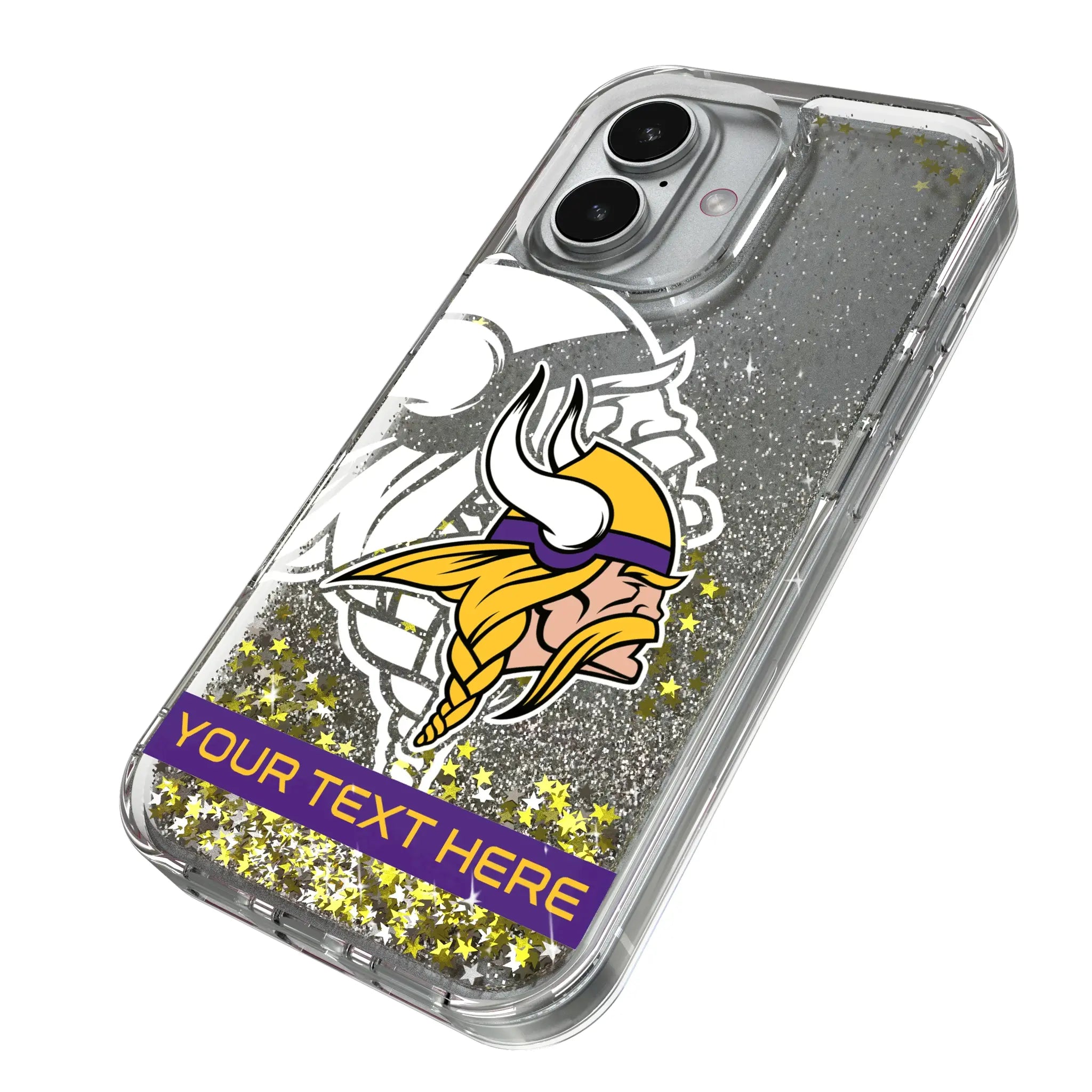 Minnesota Vikings Personalized Tilt iPhone Glitter Phone Case for Apple iPhone - Isometric View