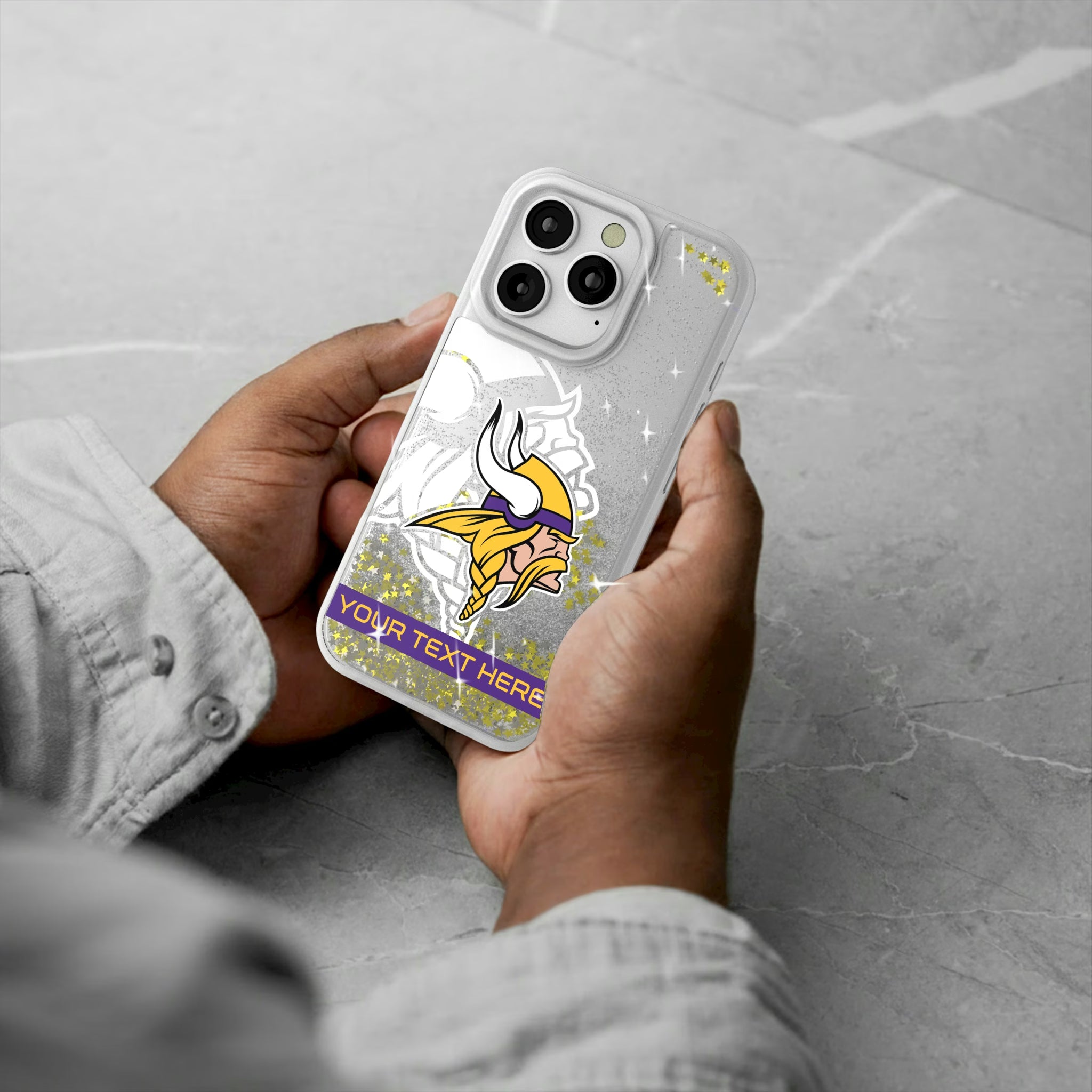 Minnesota Vikings Personalized Tilt iPhone Glitter Phone Case for Apple iPhone - Lifestyle#Device_iPhone 16 Pro