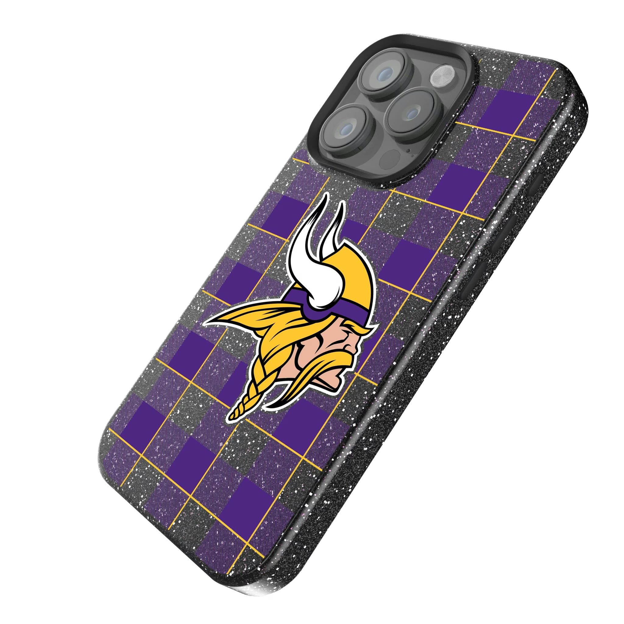Minnesota Vikings Plaid iPhone Bling Phone Case for Apple iPhone - Isometric View
