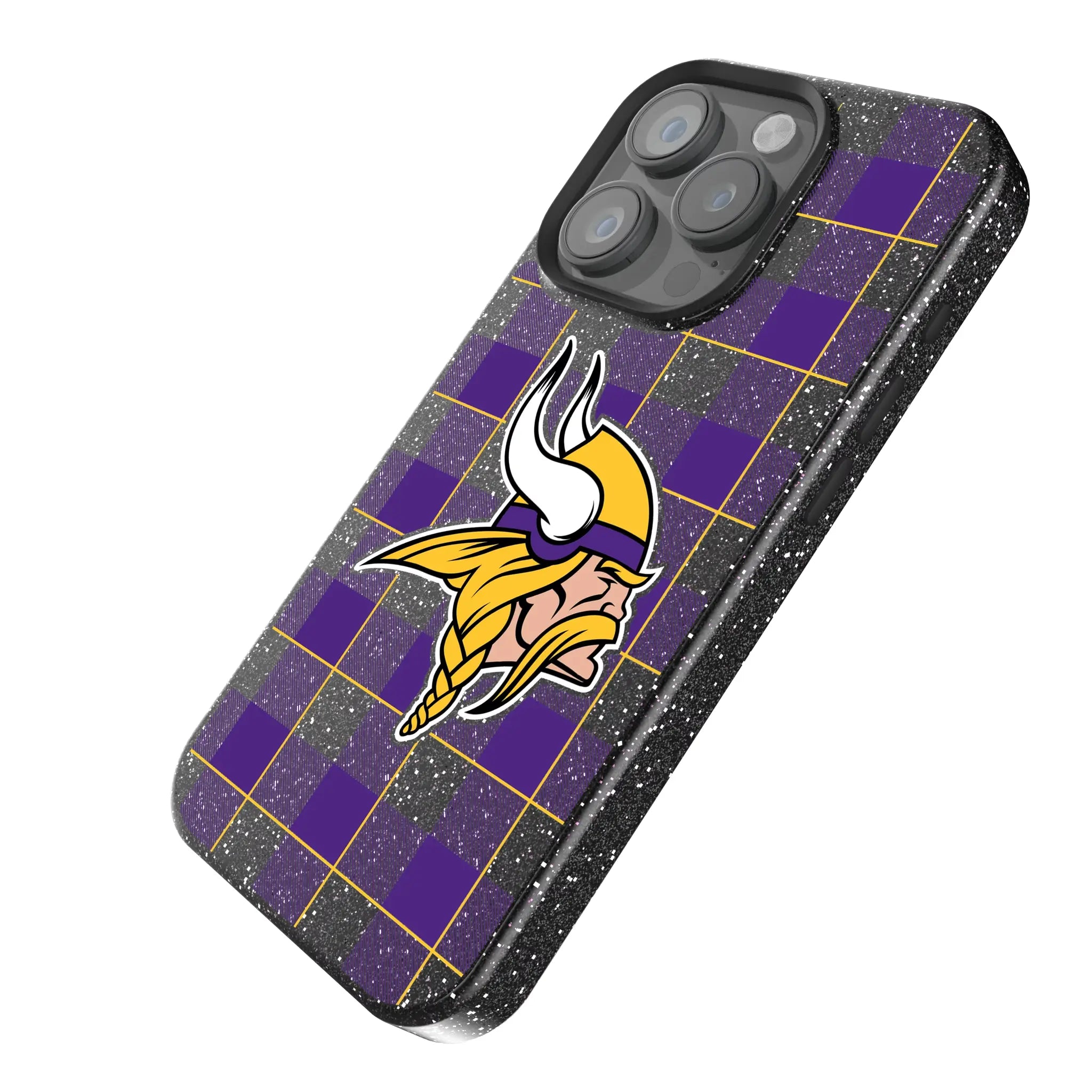 Minnesota Vikings Plaid iPhone Bling Phone Case for Apple iPhone - Isometric View