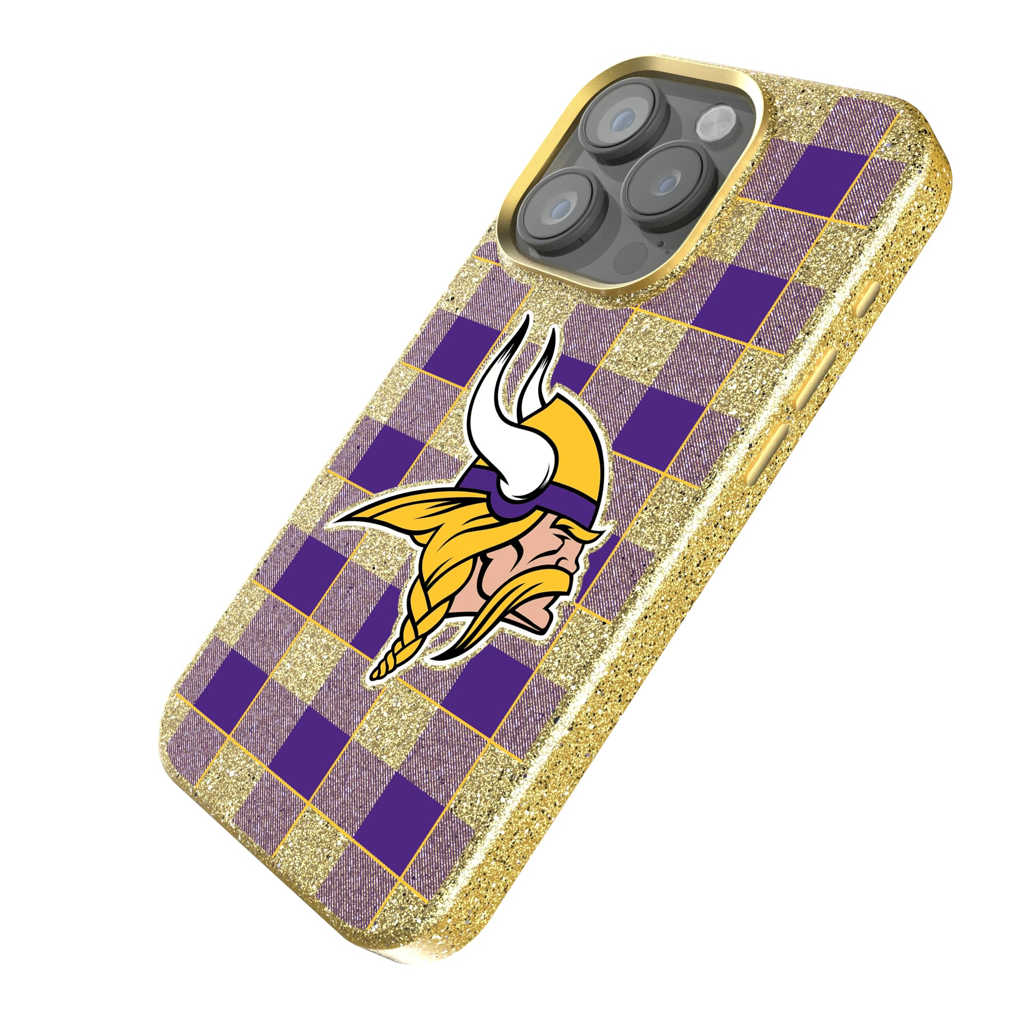 Minnesota Vikings Plaid iPhone Bling Phone Case for Apple iPhone - Isometric View
