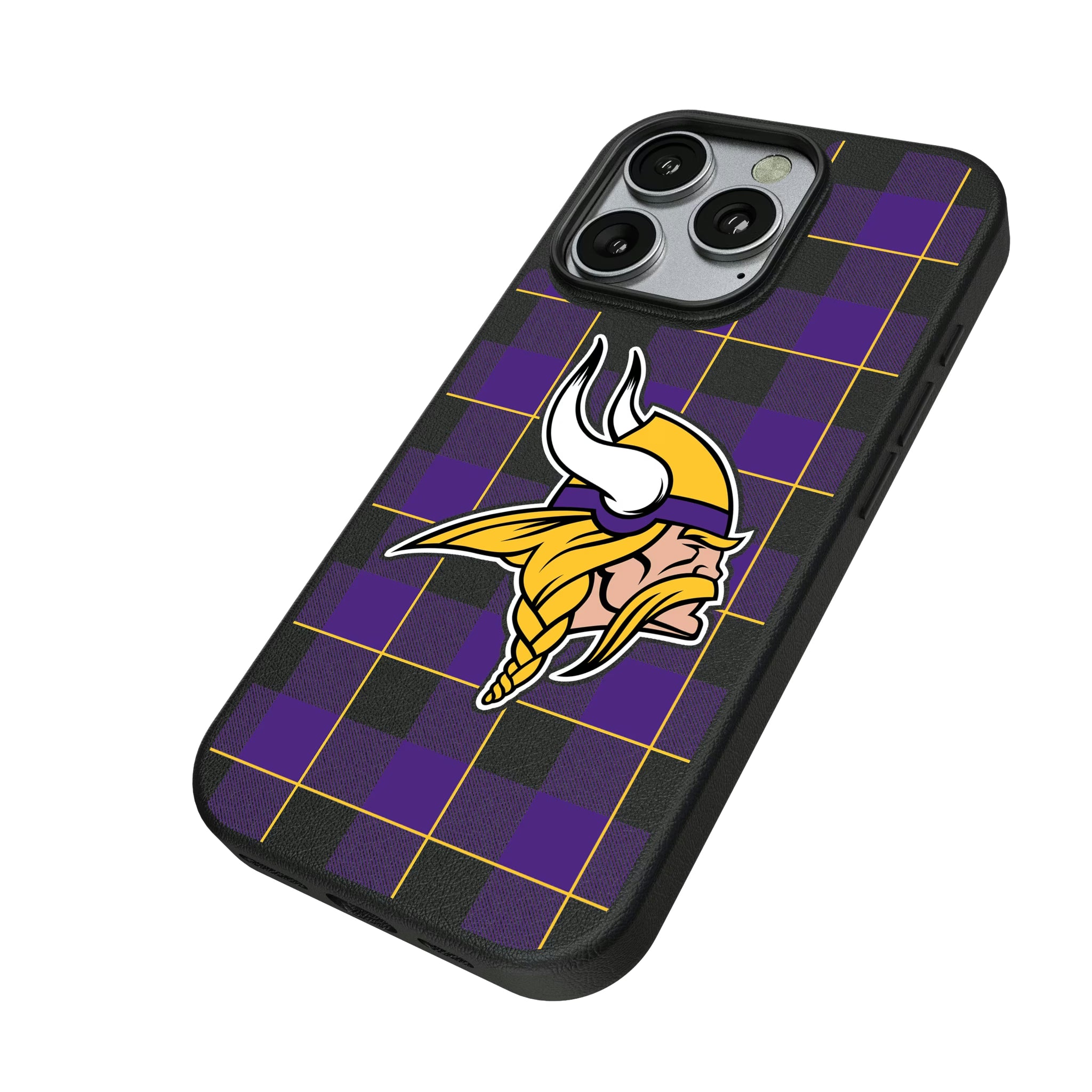Minnesota Vikings Plaid iPhone MagSafe Compatible Phone Case for Apple iPhone - Isometric View