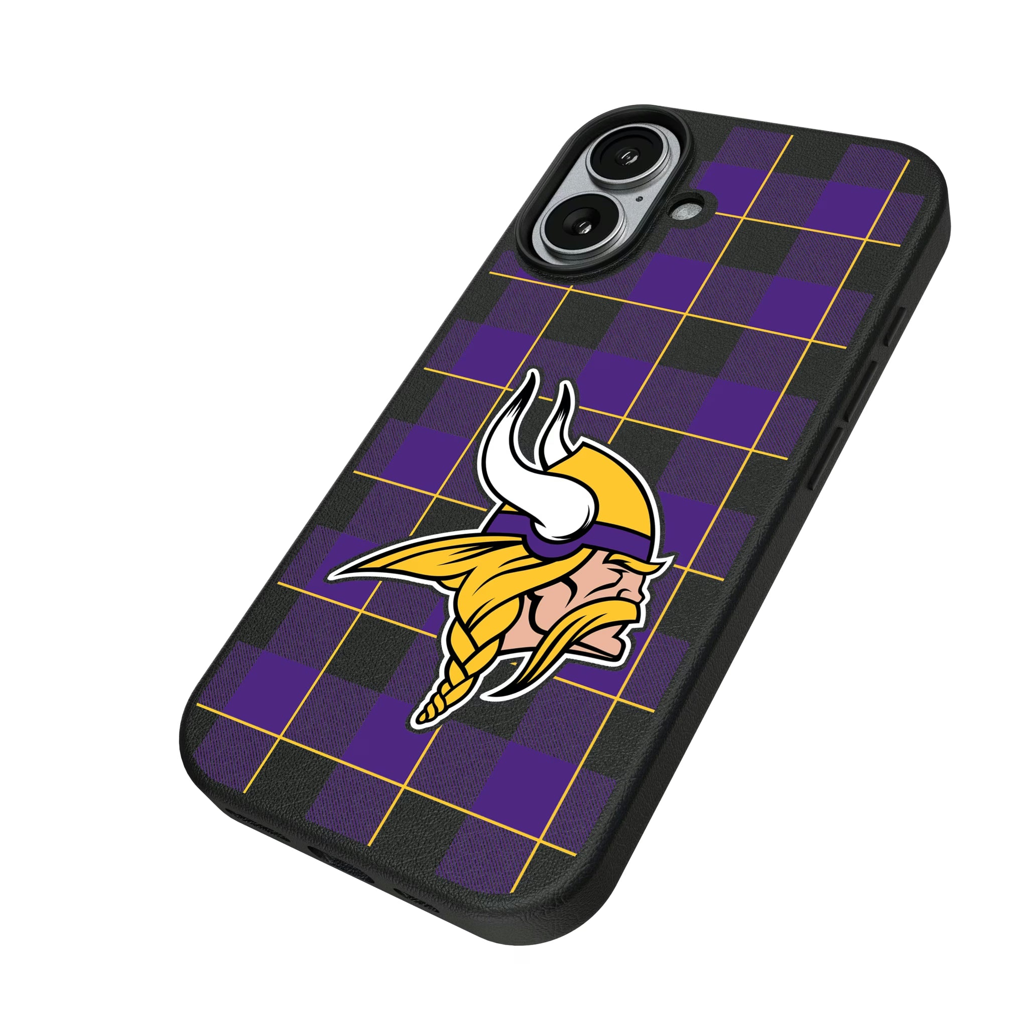 Minnesota Vikings Plaid iPhone MagSafe Compatible Phone Case for Apple iPhone - Isometric View#Device_iPhone 17