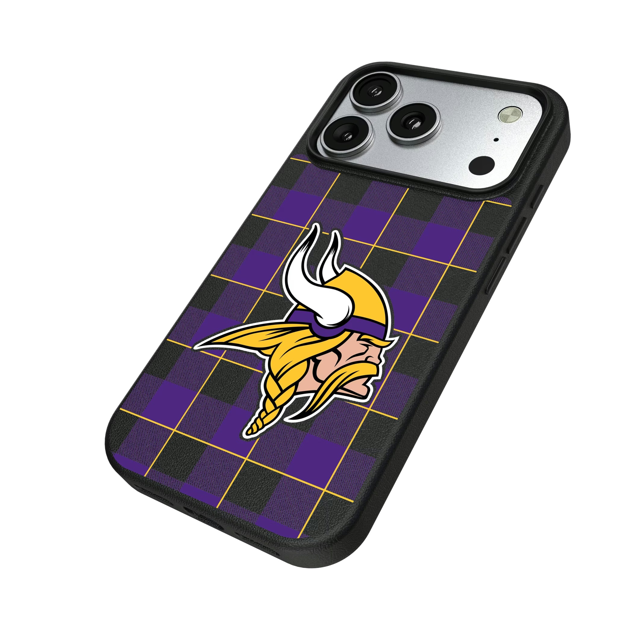 Minnesota Vikings Plaid iPhone MagSafe Compatible Phone Case for Apple iPhone - Isometric View#Device_iPhone 17 Pro