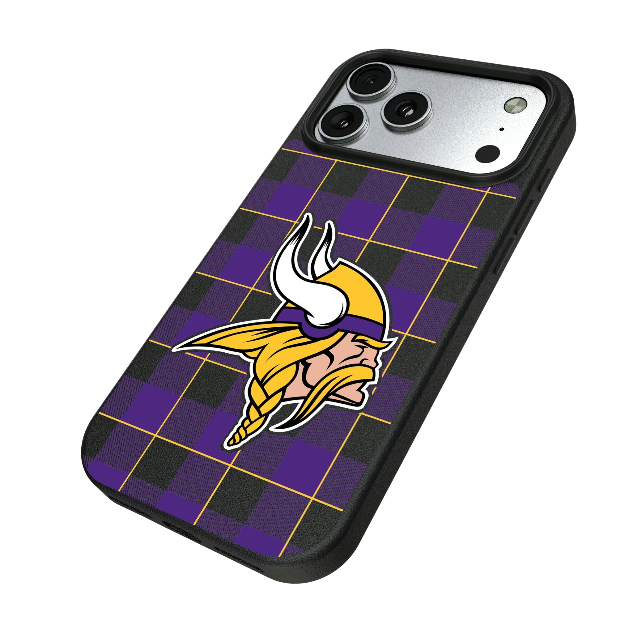 Minnesota Vikings Plaid iPhone MagSafe Compatible Phone Case for Apple iPhone - Isometric View#Device_iPhone 17 Pro Max