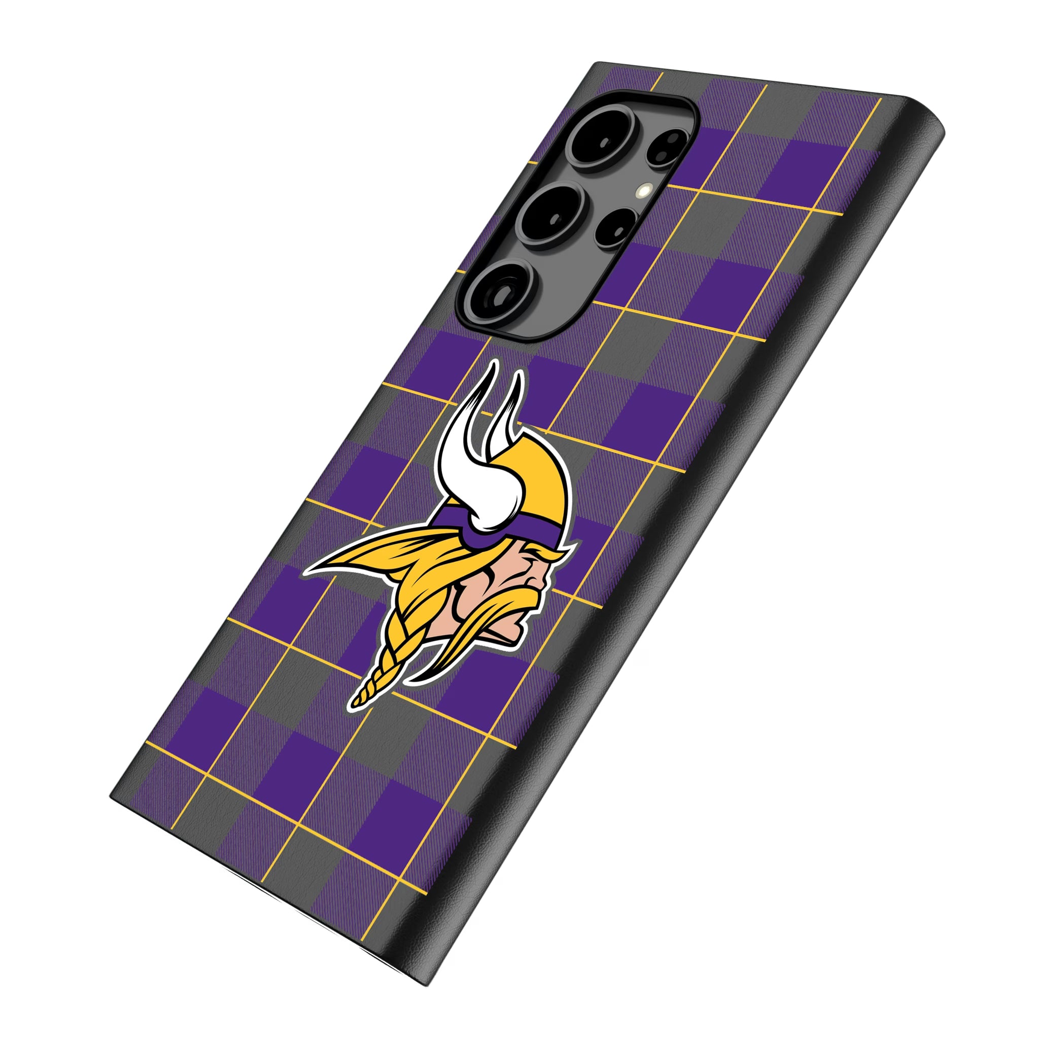 Minnesota Vikings Plaid Galaxy MagSafe Compatible Phone Case for Samsung Galaxy - Isometric View