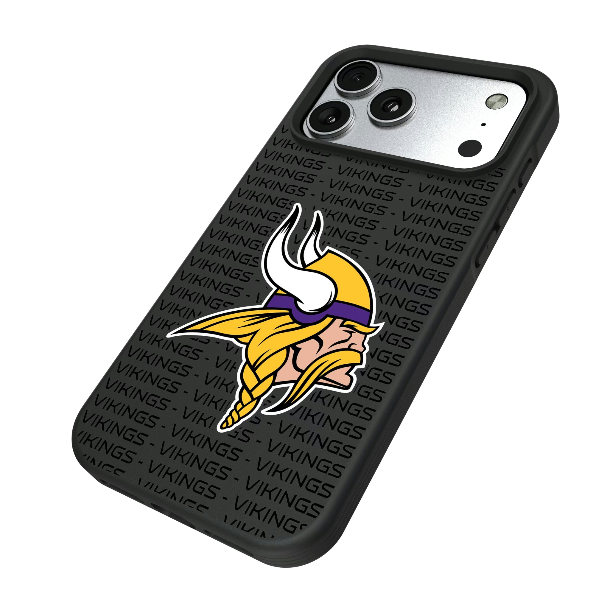Minnesota Vikings Text Backdrop iPhone Bump Phone Case for Apple iPhone - Isometric View#Device_iPhone 17 Pro Max