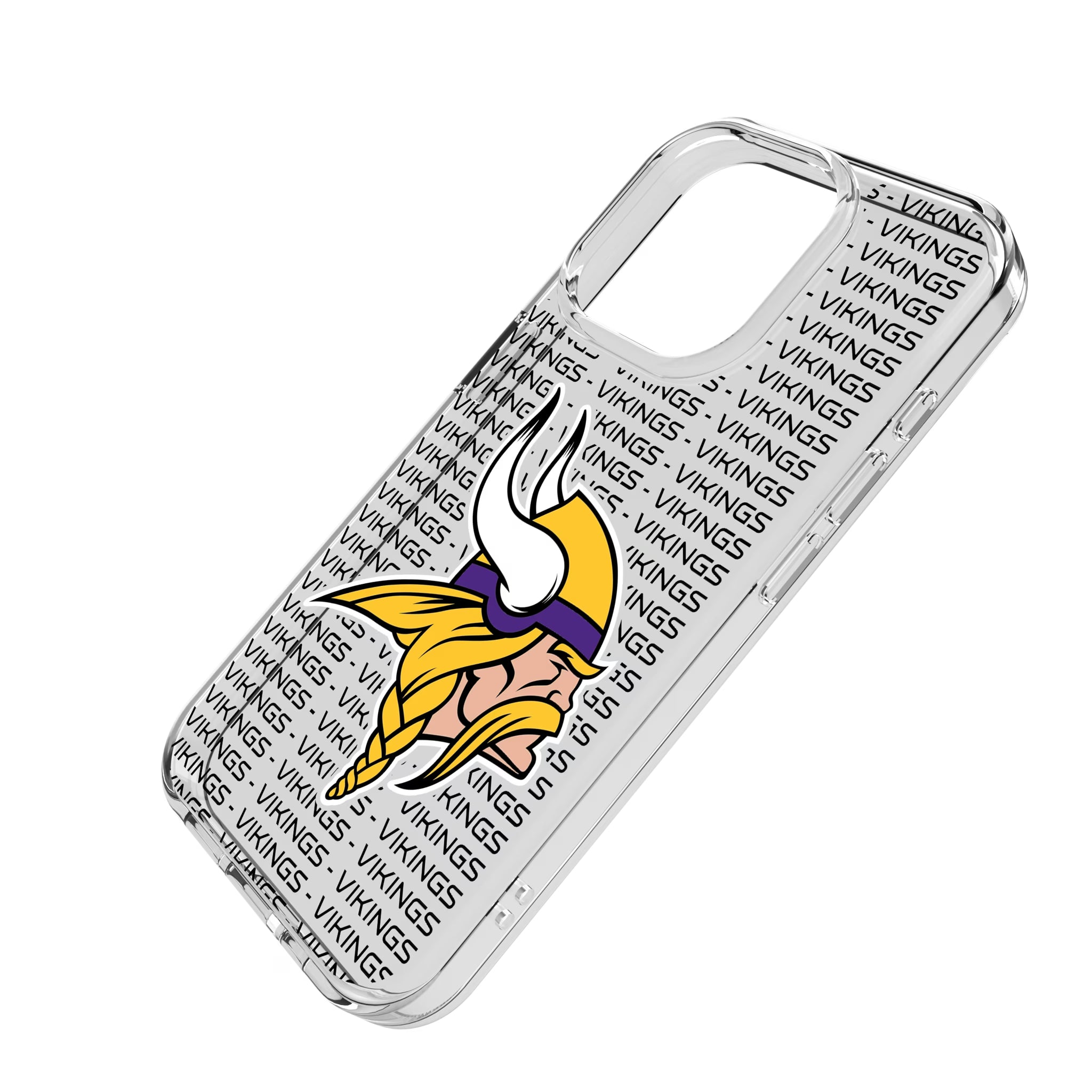 Minnesota Vikings Text Backdrop iPhone Clear Phone Case for Apple iPhone - Isometric View