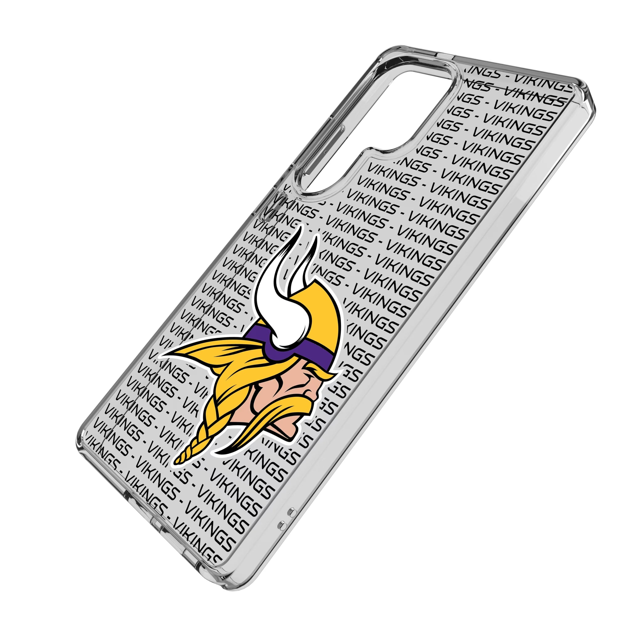 Minnesota Vikings Text Backdrop Galaxy Clear Phone Case for Samsung Galaxy - Isometric View