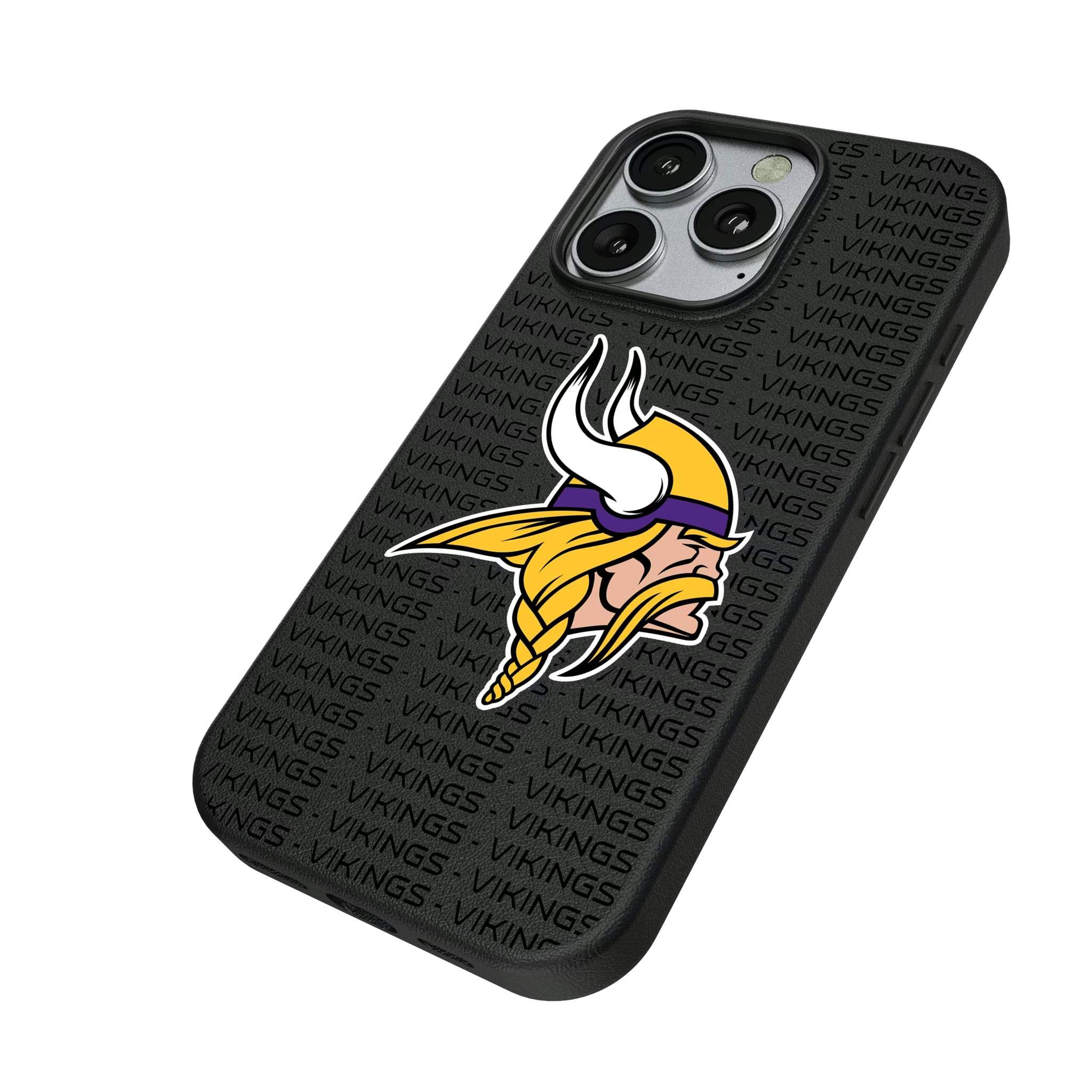 Minnesota Vikings Text Backdrop iPhone MagSafe Compatible Phone Case for Apple iPhone - Isometric View