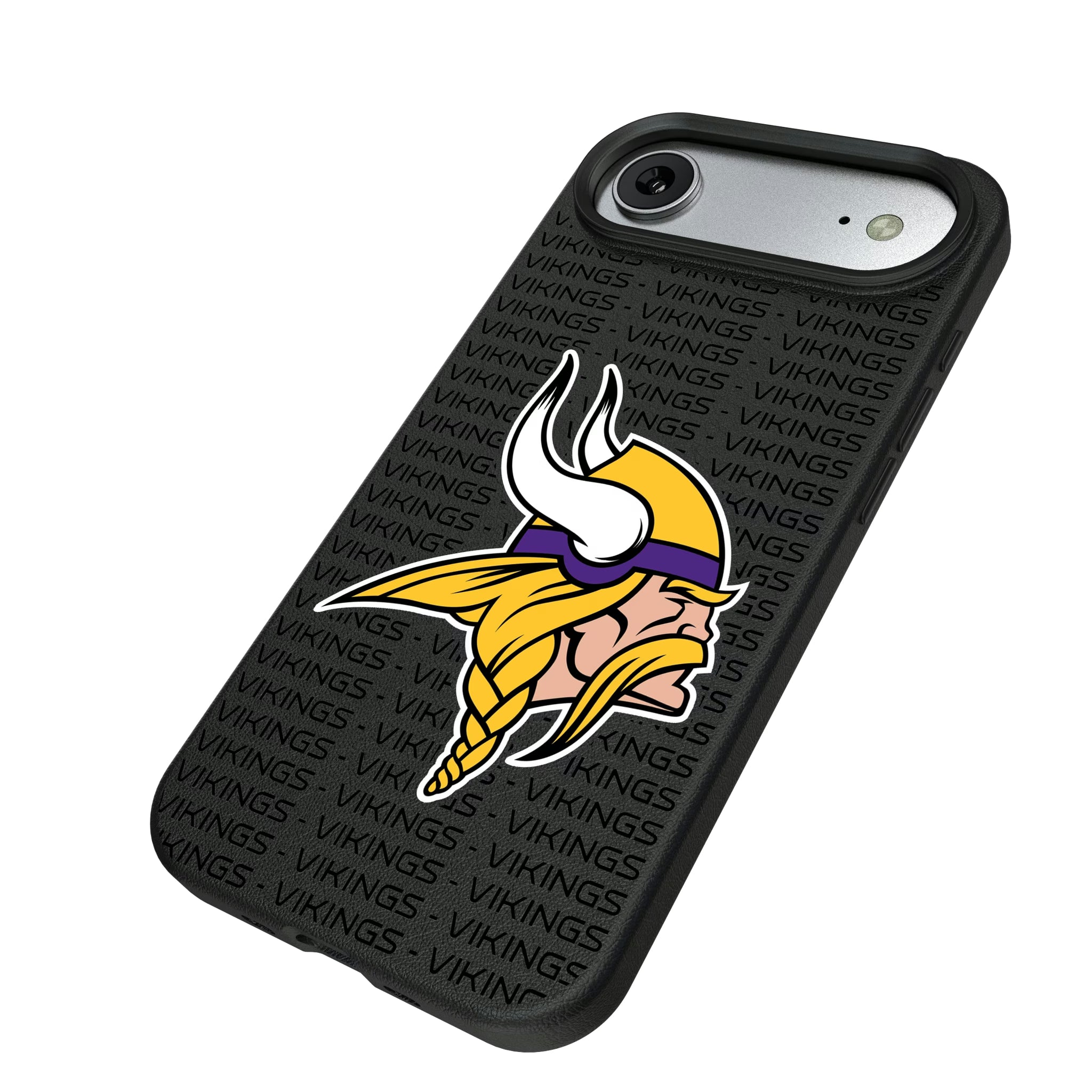 Minnesota Vikings Text Backdrop iPhone MagSafe Compatible Phone Case for Apple iPhone - Isometric View#Device_iPhone Air