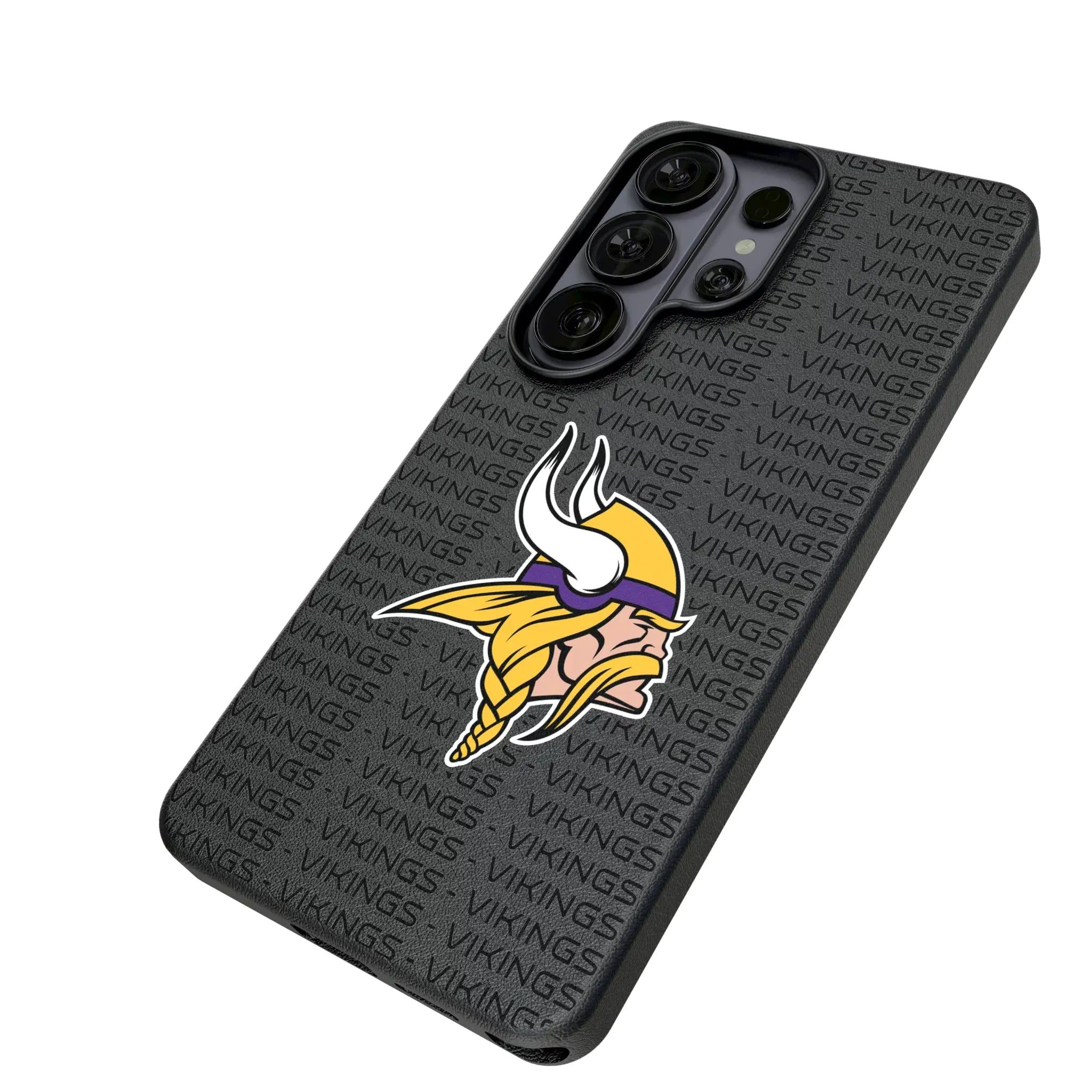Minnesota Vikings Text Backdrop Galaxy MagSafe Compatible Phone Case for Samsung Galaxy - Isometric View#Device_Galaxy S26 Ultra