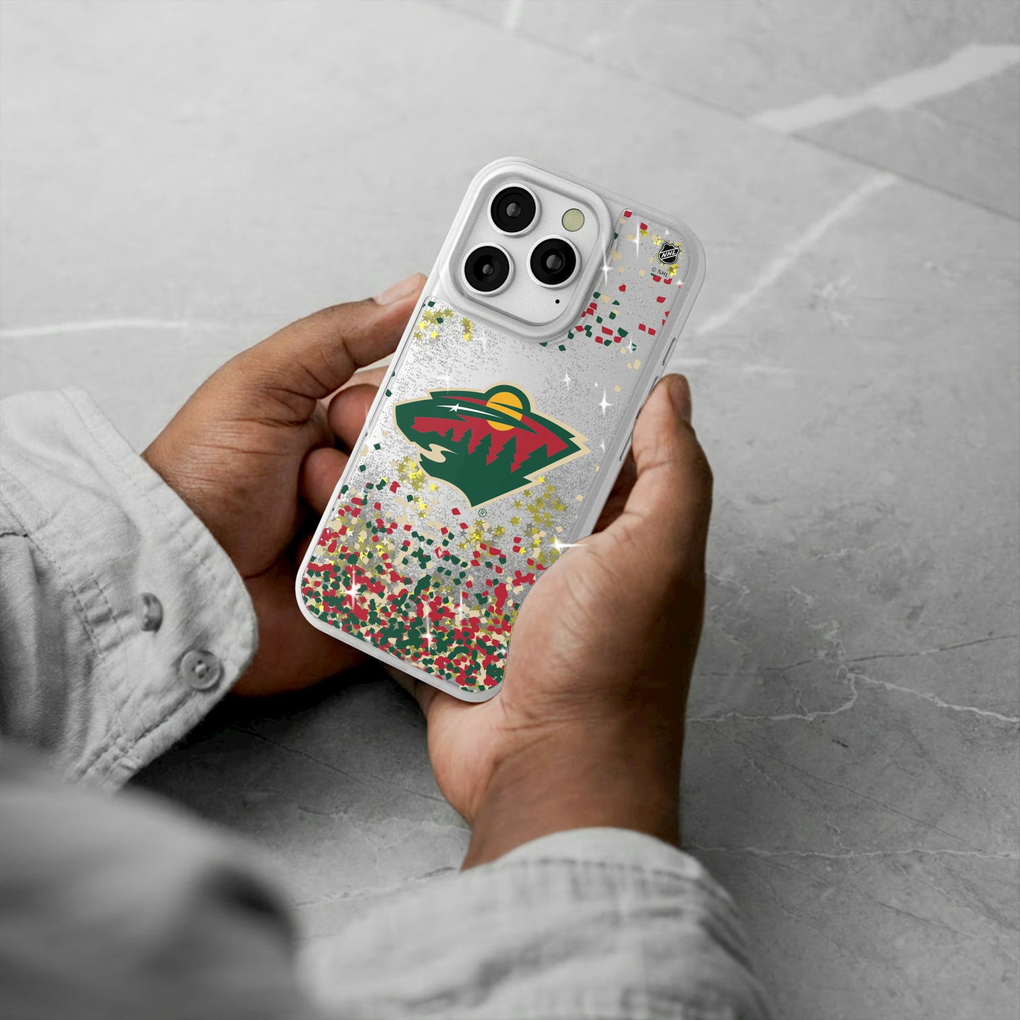 Minnesota Wild Confetti iPhone Glitter Phone Case for Apple iPhone - Lifestyle#Device_iPhone 16 Pro
