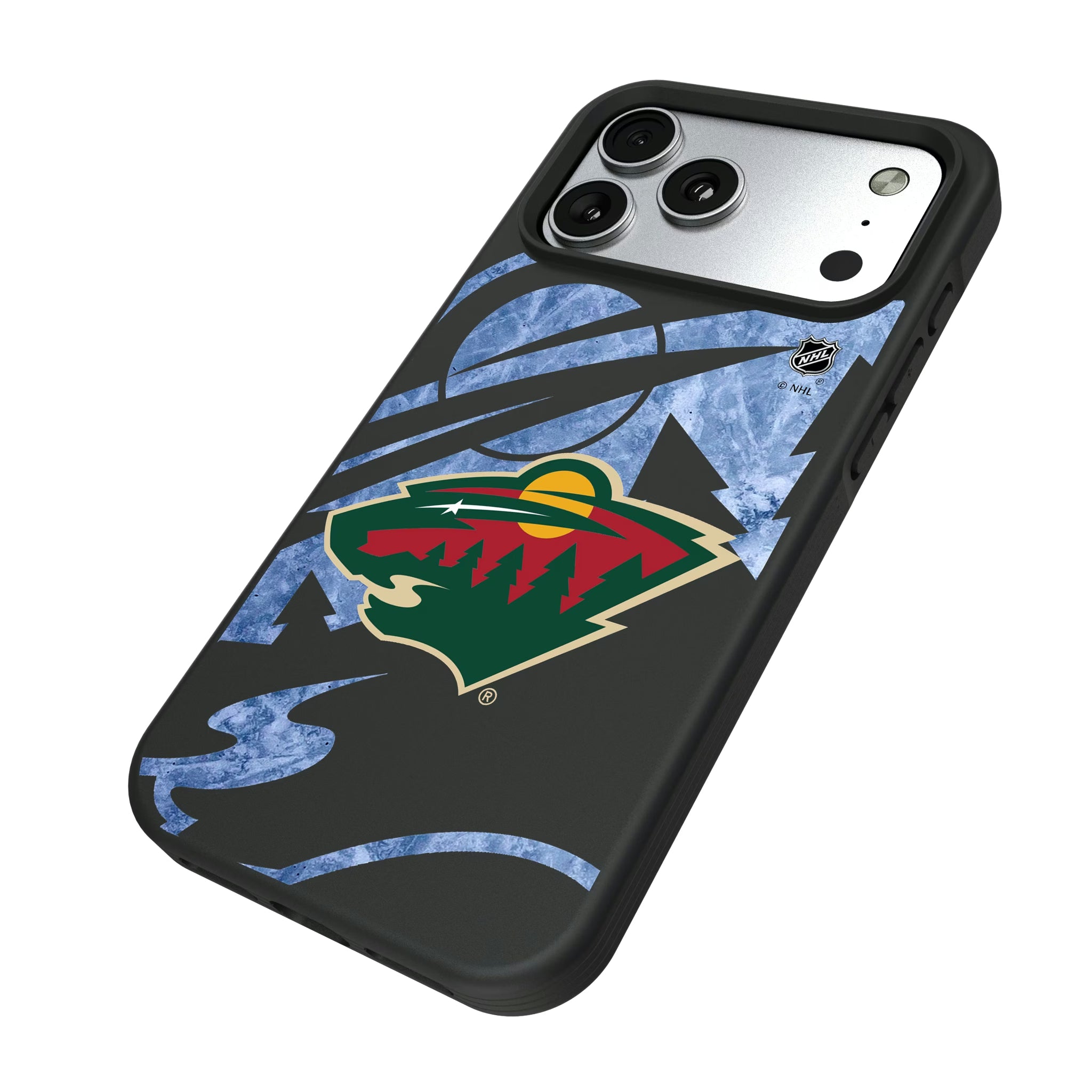 Minnesota Wild Ice Tilt iPhone Bump Phone Case for Apple iPhone - Isometric View#Device_iPhone 17 Pro Max