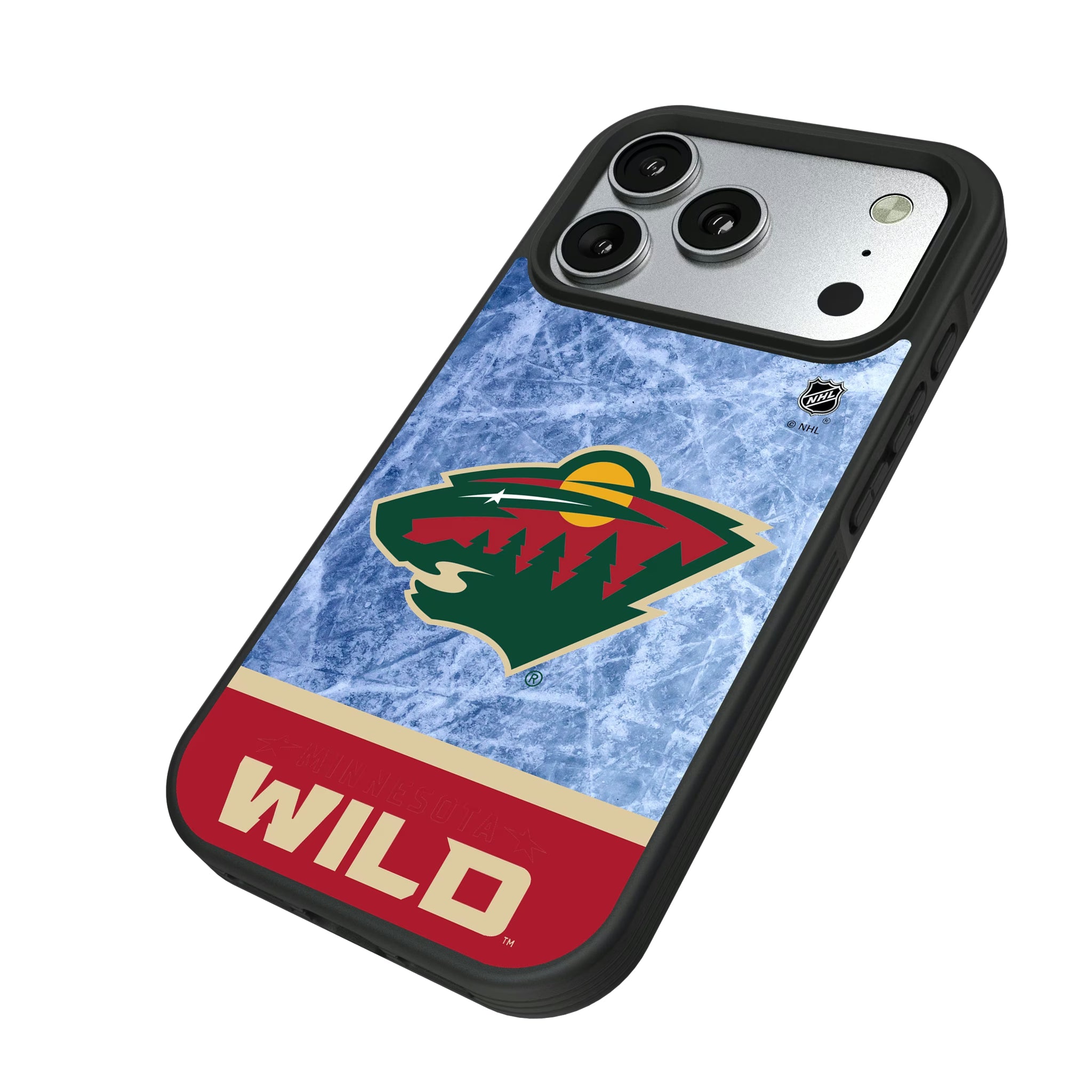 Minnesota Wild Ice Wordmark iPhone Bump Phone Case for Apple iPhone - Isometric View#Device_iPhone 17 Pro