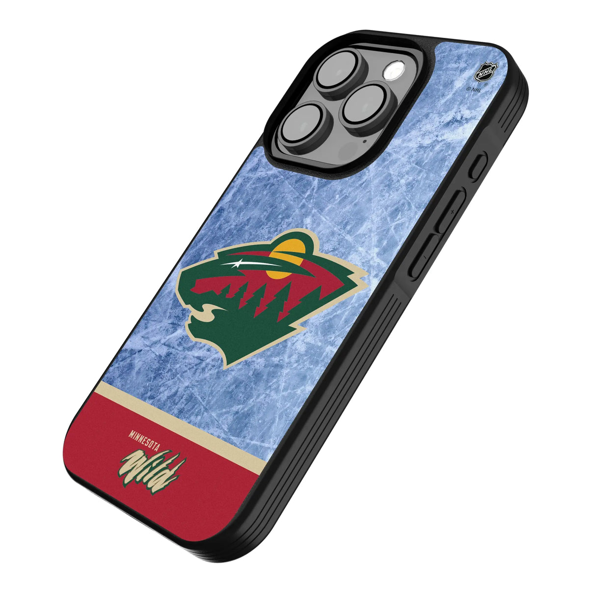 Minnesota Wild Ice Wordmark iPhone Bump Phone Case for Apple iPhone - Isometric View#Device_iPhone 15 Pro