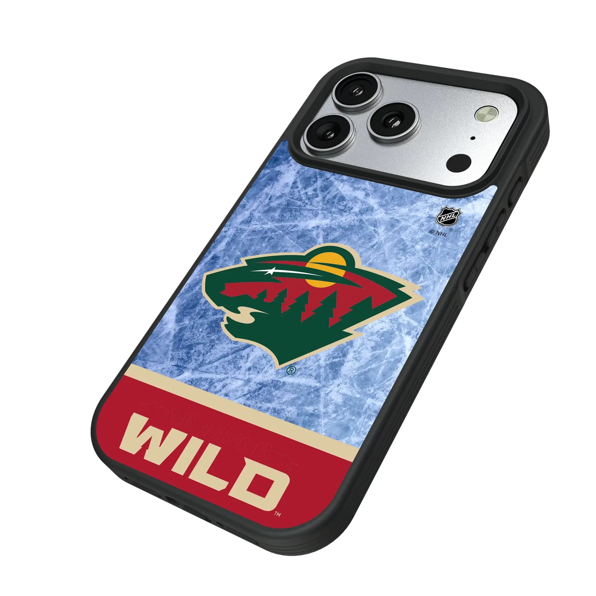 Minnesota Wild Ice Wordmark iPhone Bump Phone Case for Apple iPhone - Isometric View#Device_iPhone 17 Pro