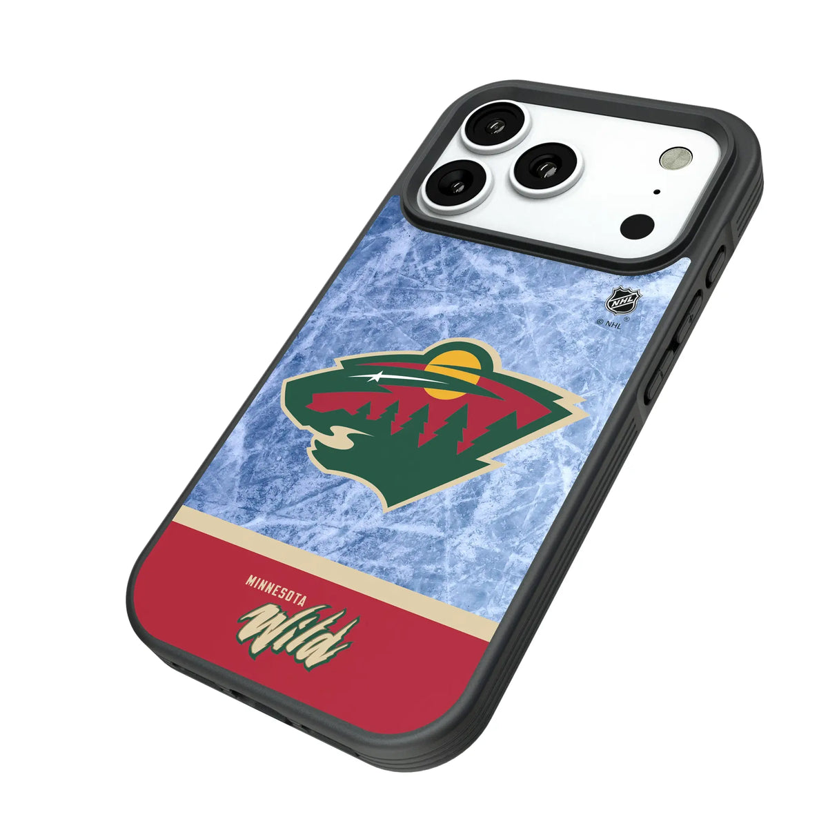 Minnesota Wild Ice Wordmark iPhone Bump Phone Case for Apple iPhone - Isometric View#Device_iPhone 18 Pro