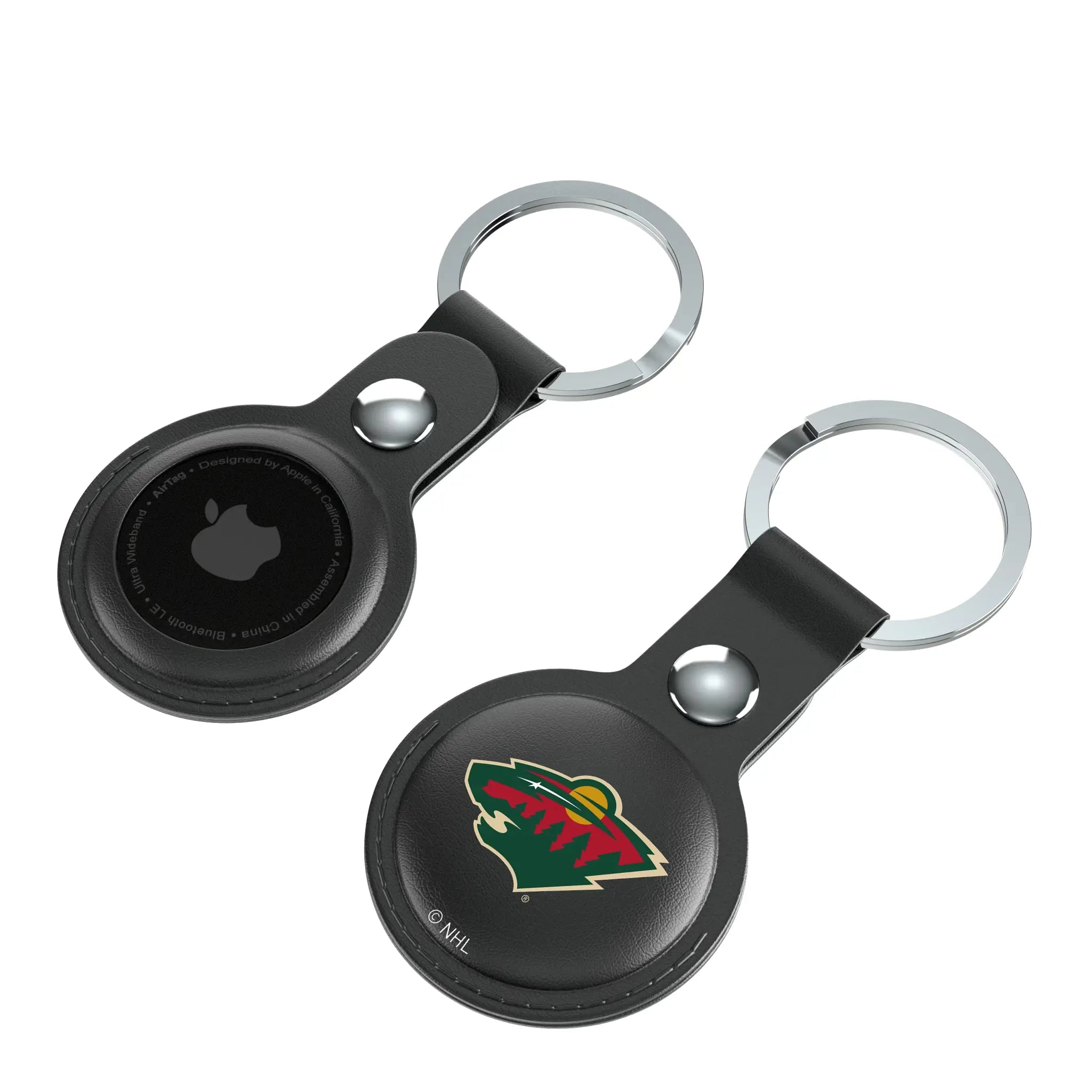 Minnesota Wild Insignia AirTag Black Airtag Holder 2-Pack - Isometric View