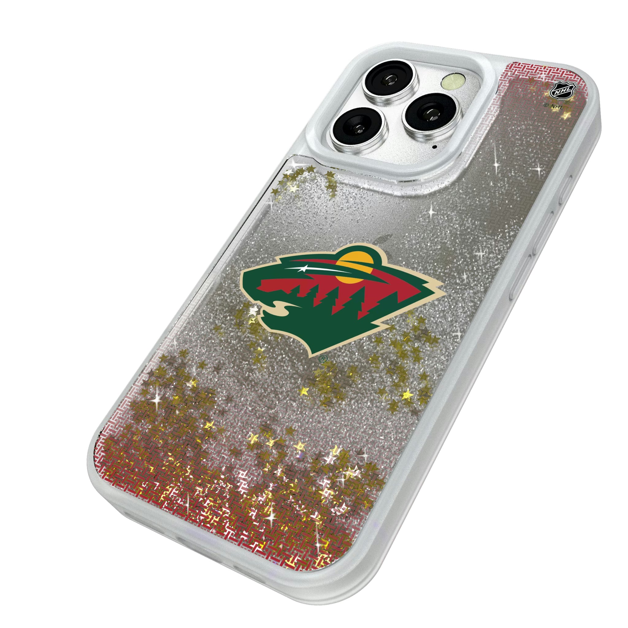 Minnesota Wild Linen iPhone Glitter Phone Case for Apple iPhone - Isometric View#Device_iPhone 16 Pro
