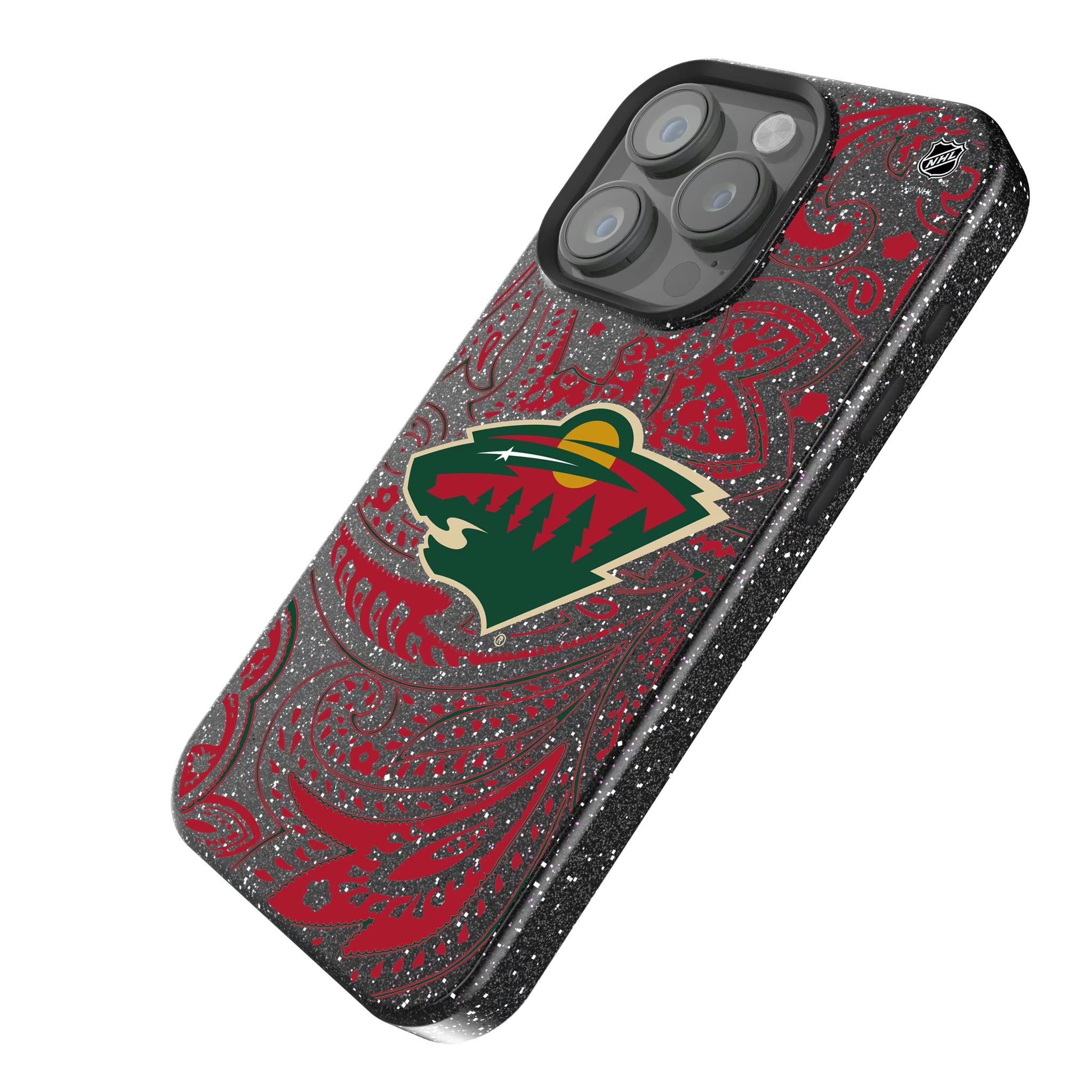 Minnesota Wild Paisley iPhone Bling Phone Case for Apple iPhone - Isometric View
