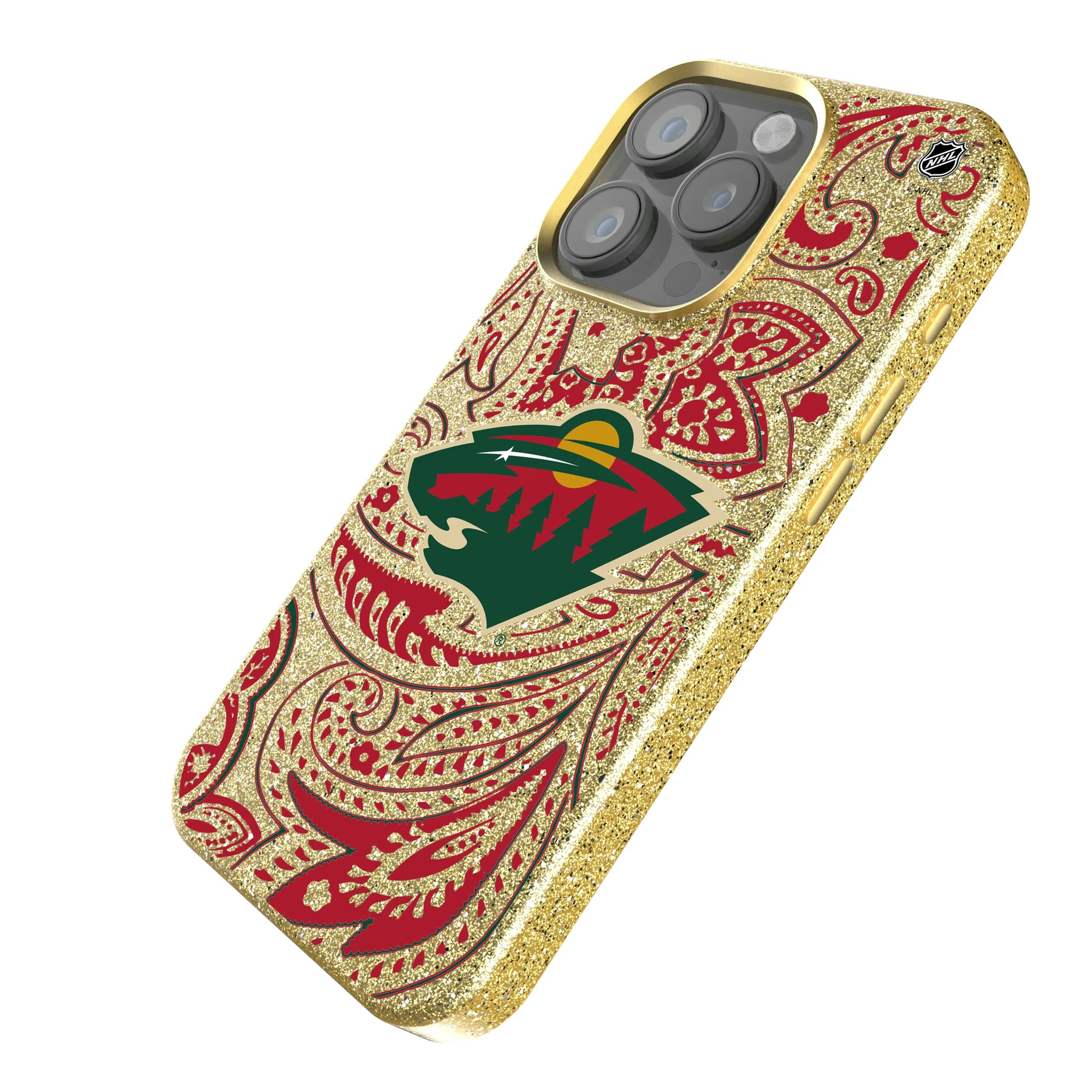 Minnesota Wild Paisley iPhone Bling Phone Case for Apple iPhone - Isometric View