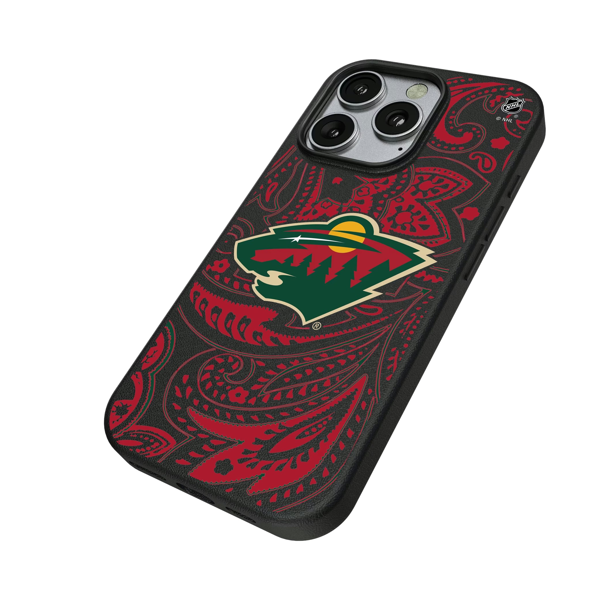 Minnesota Wild Paisley iPhone MagSafe Compatible Phone Case for Apple iPhone - Isometric View