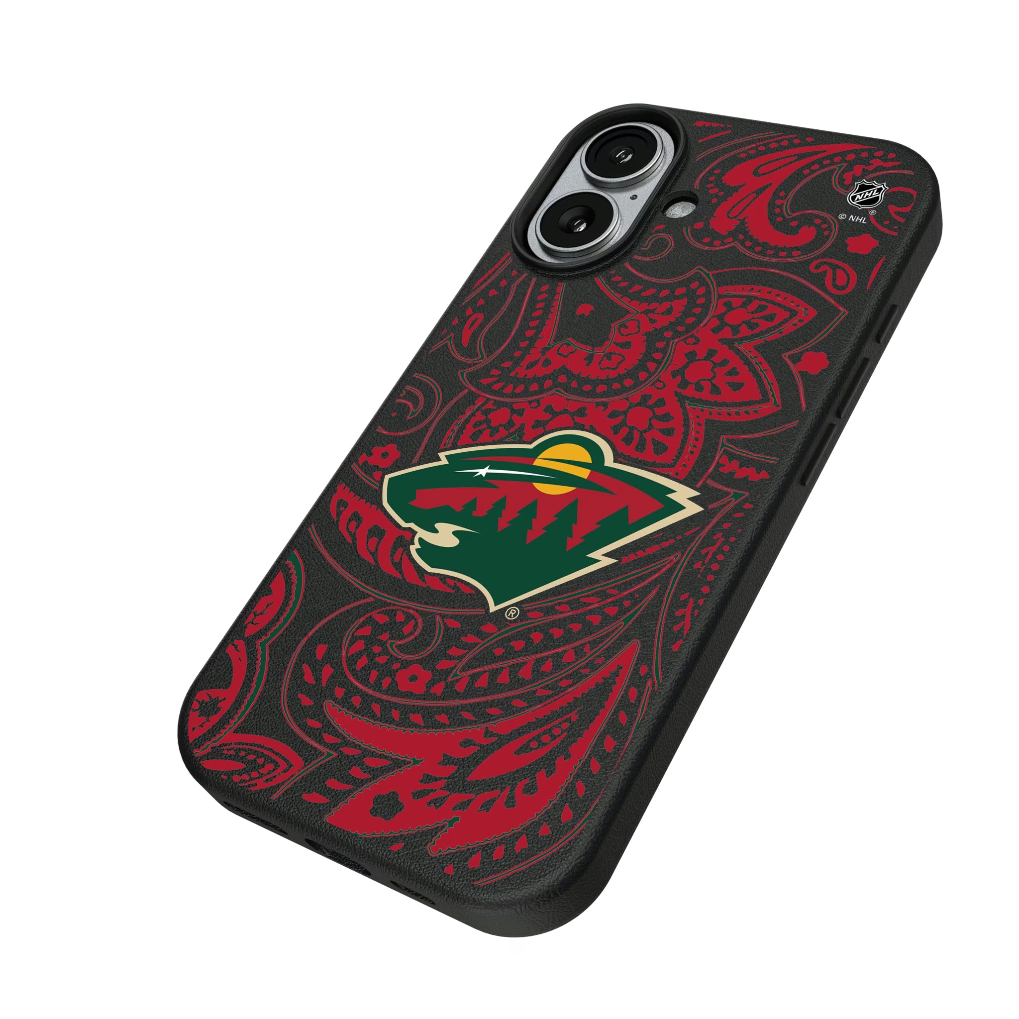Minnesota Wild Paisley iPhone MagSafe Compatible Phone Case for Apple iPhone - Isometric View#Device_iPhone 17