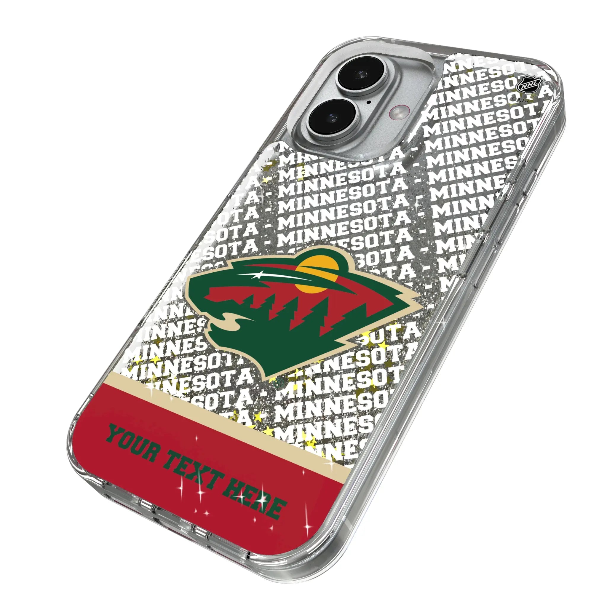Minnesota Wild Personalized EndZone Plus iPhone Glitter Phone Case for Apple iPhone - Isometric View