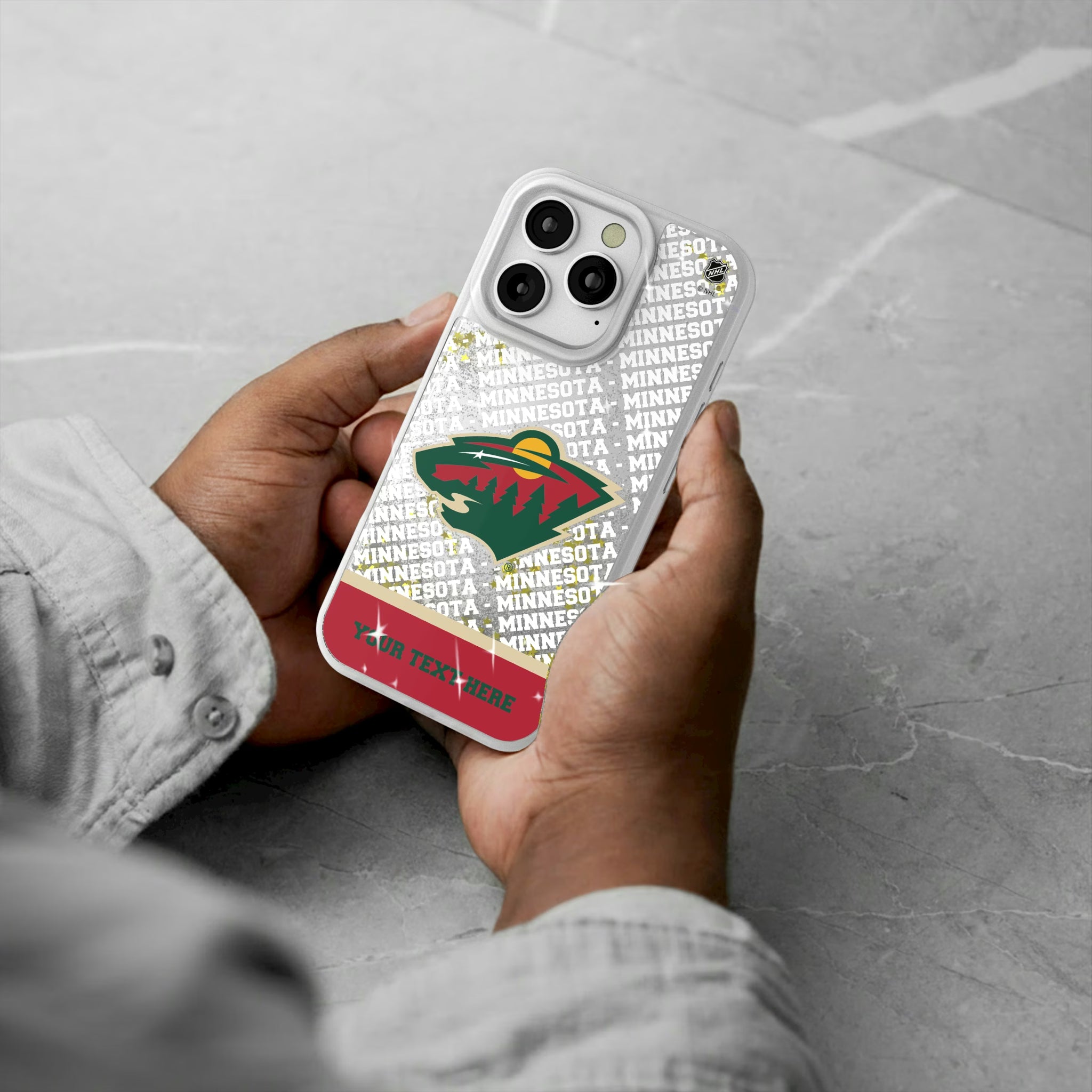 Minnesota Wild Personalized EndZone Plus iPhone Glitter Phone Case for Apple iPhone - Lifestyle#Device_iPhone 16 Pro