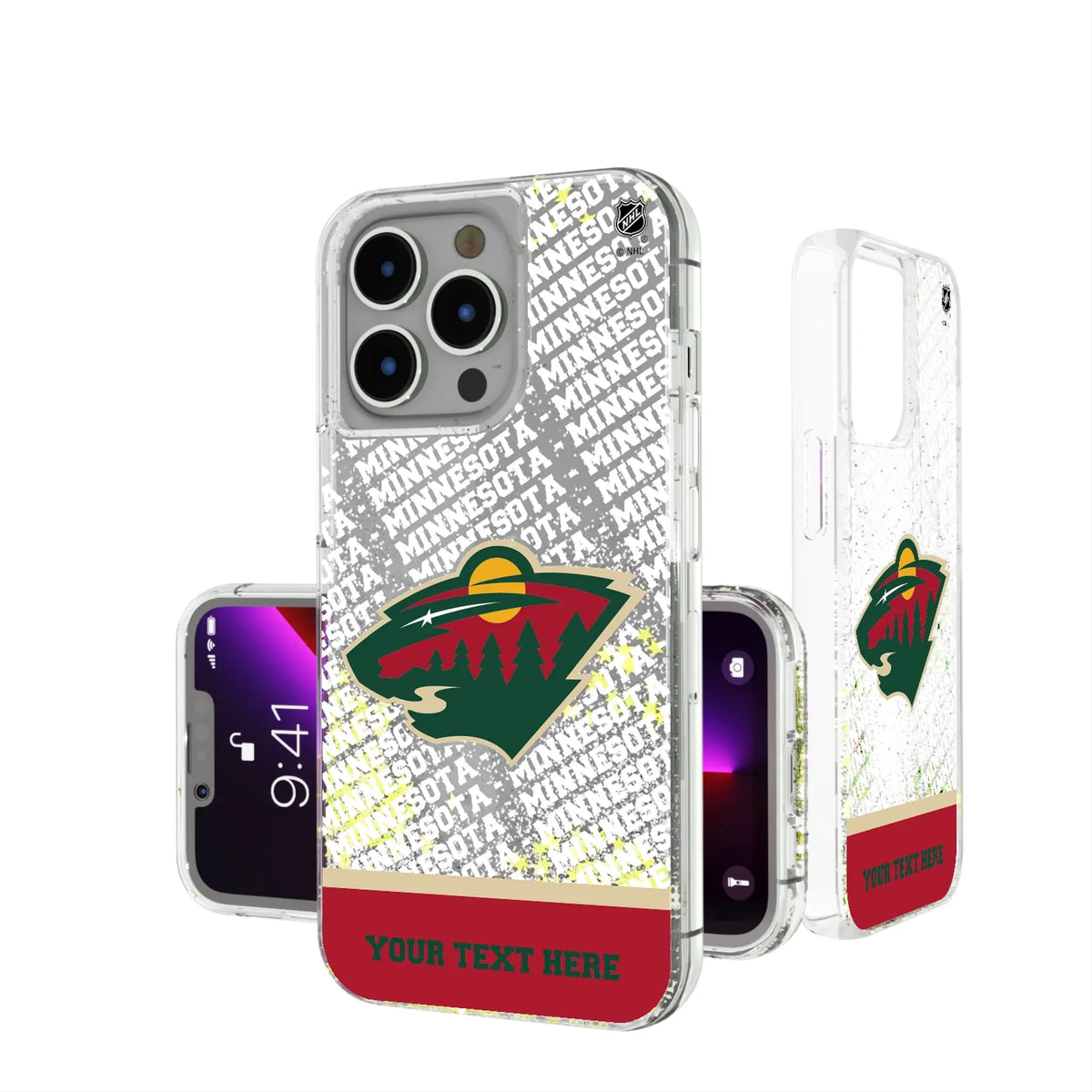 Minnesota Wild Personalized EndZone Plus iPhone Glitter Phone Case for Apple iPhone#Device_iPhone 13 Pro