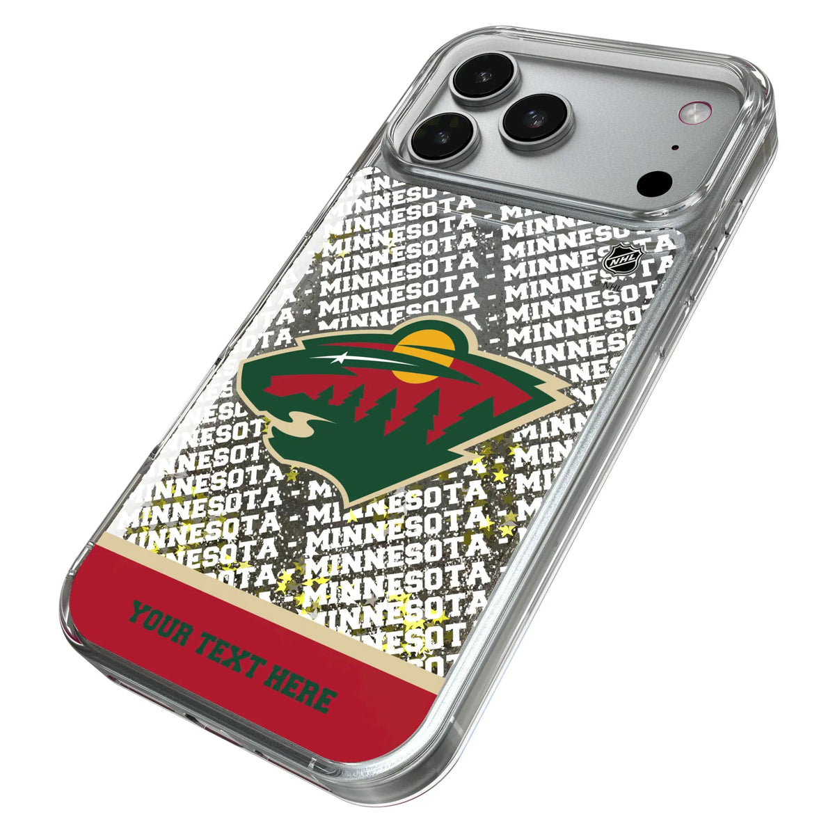 Minnesota Wild Personalized EndZone Plus iPhone Glitter Phone Case for Apple iPhone - Isometric View#Device_iPhone 17 Pro Max