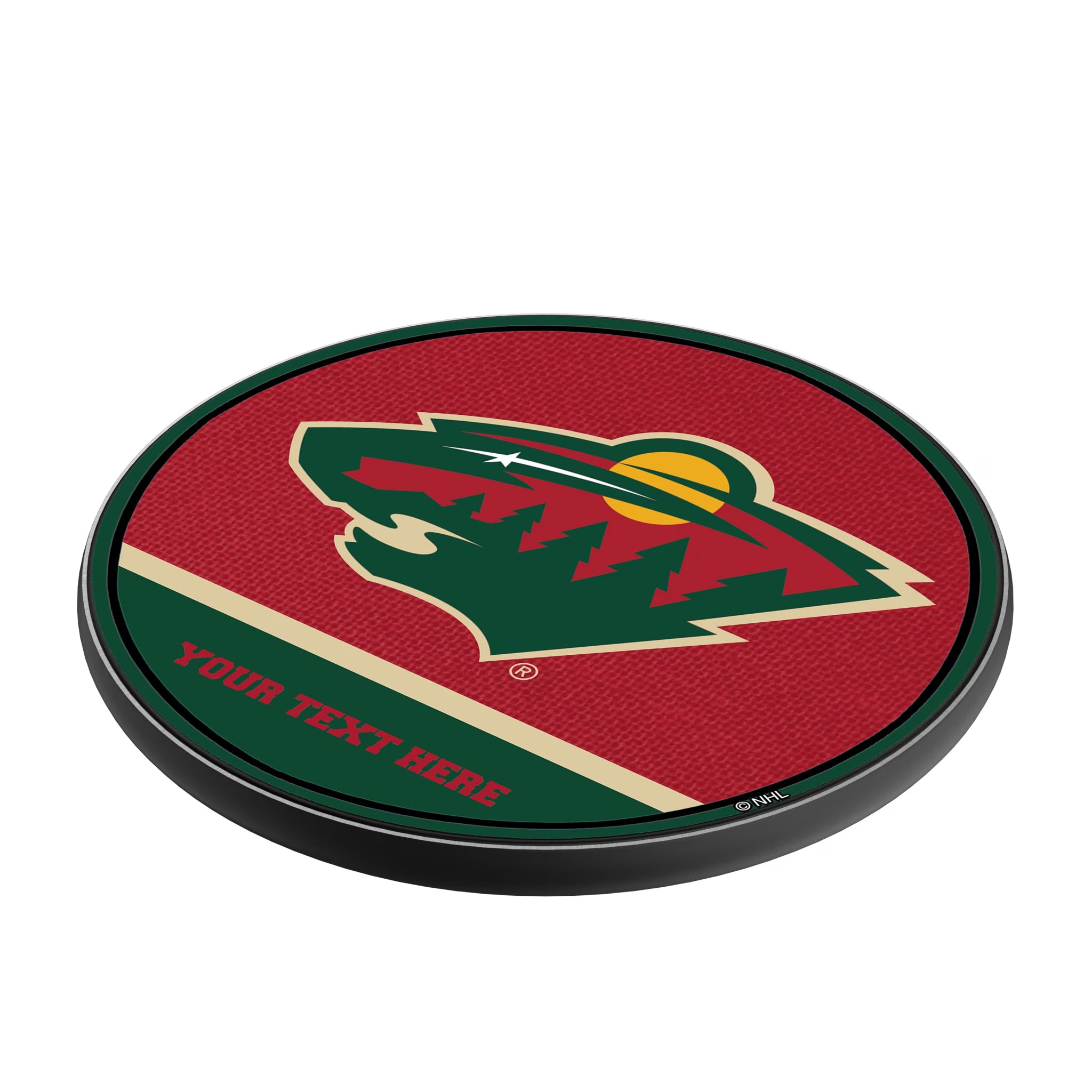 Minnesota Wild Personalized Endzone Solid 15-Watt Wireless Charger - Isometric View