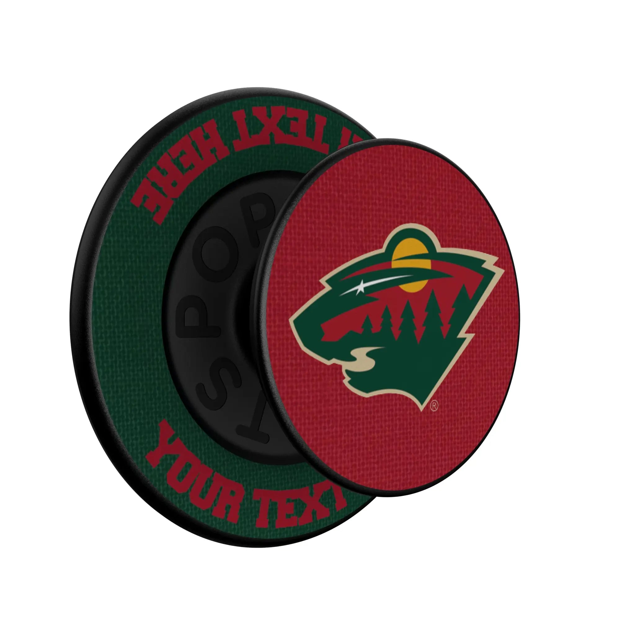 Minnesota Wild Personalized Endzone Solid Popsockets Round Magnetic - Isometric View