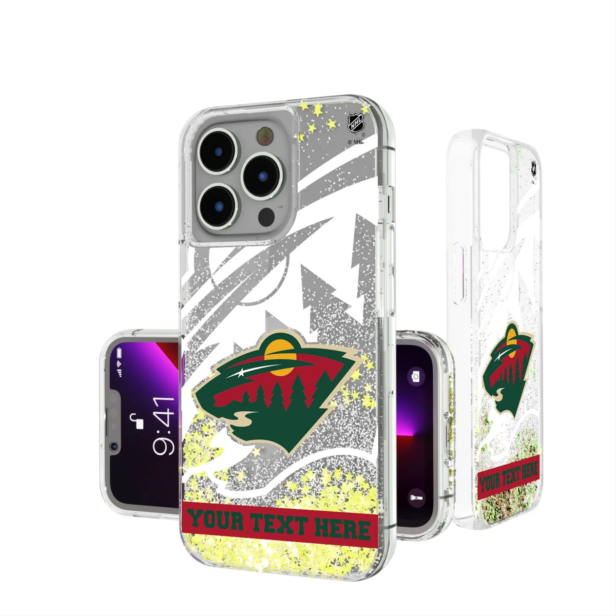Minnesota Wild Personalized Tilt iPhone Glitter Phone Case for Apple iPhone#Device_iPhone 13 Pro